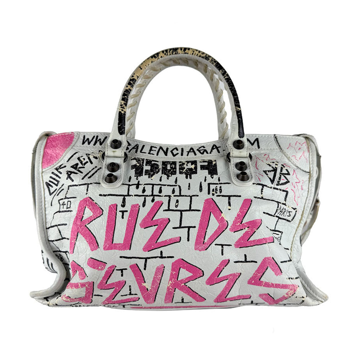 Balenciaga Black Pink White Leather Handbag (Pre-Owned)