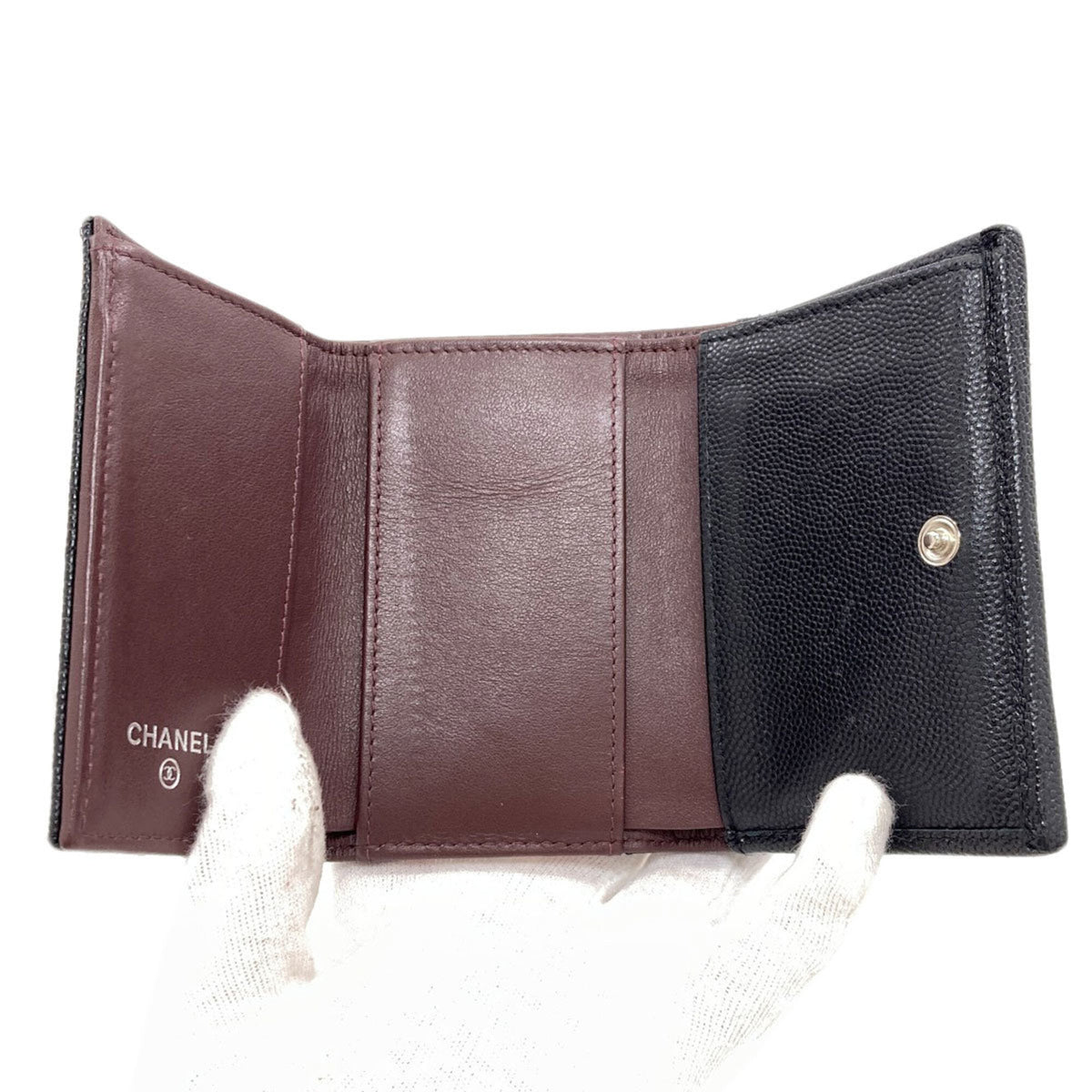 Chanel Matelasse Black Leather Wallet (Tri-Fold) (Pre-Owned)