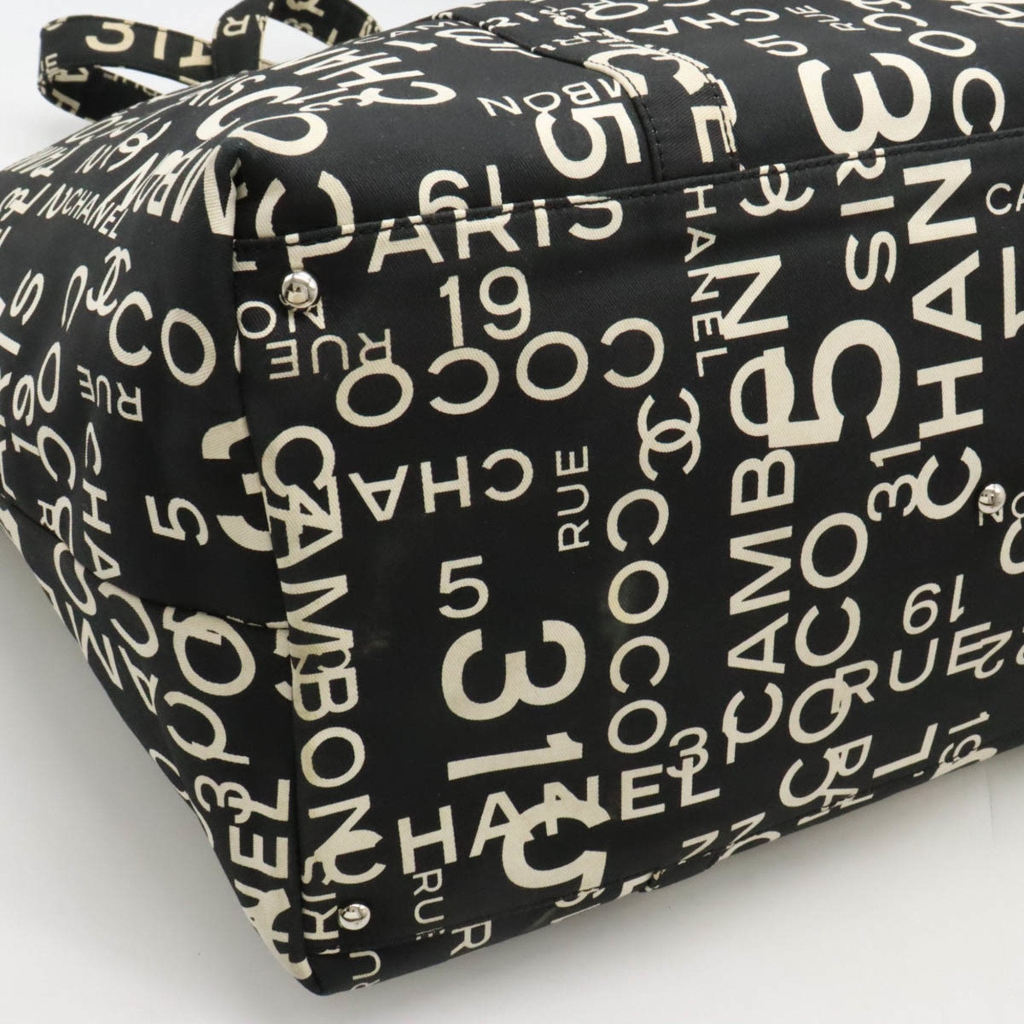 Chanel Black Ivory Canvas Shoulder Bag Tote Bag (Pre-Owned)