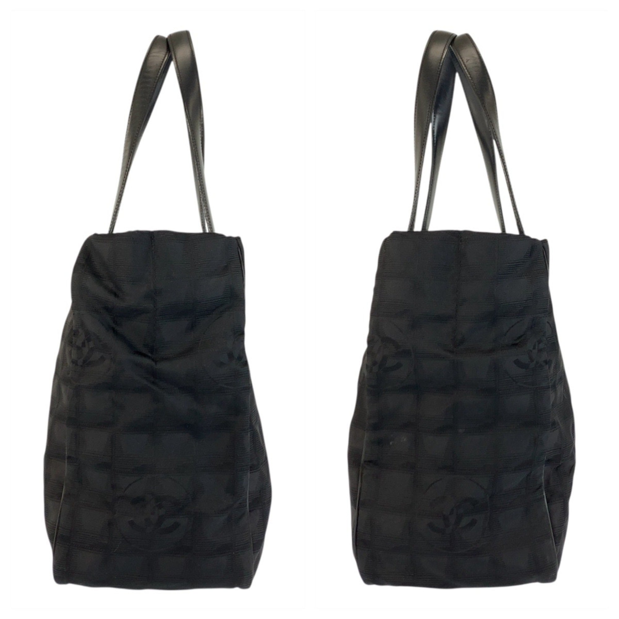 Chanel Black Nylon Leather Shoulder Bag Tote Bag (Pre-Owned)
