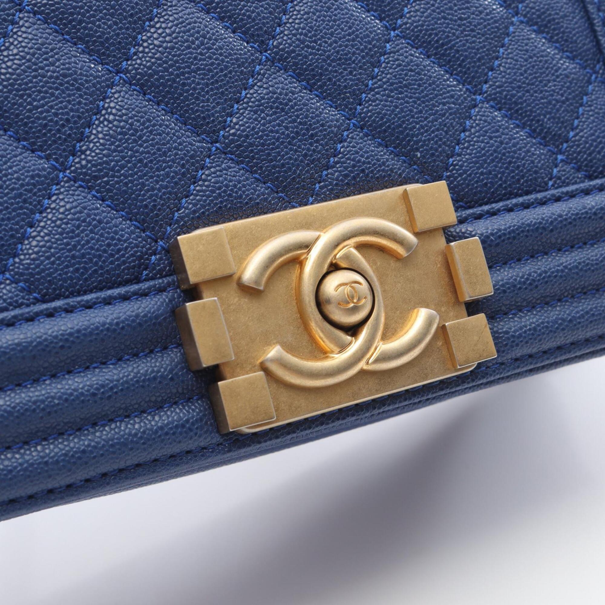 Chanel Blue Grained Calfskin Handbag Shoulder Bag (Pre-Owned)