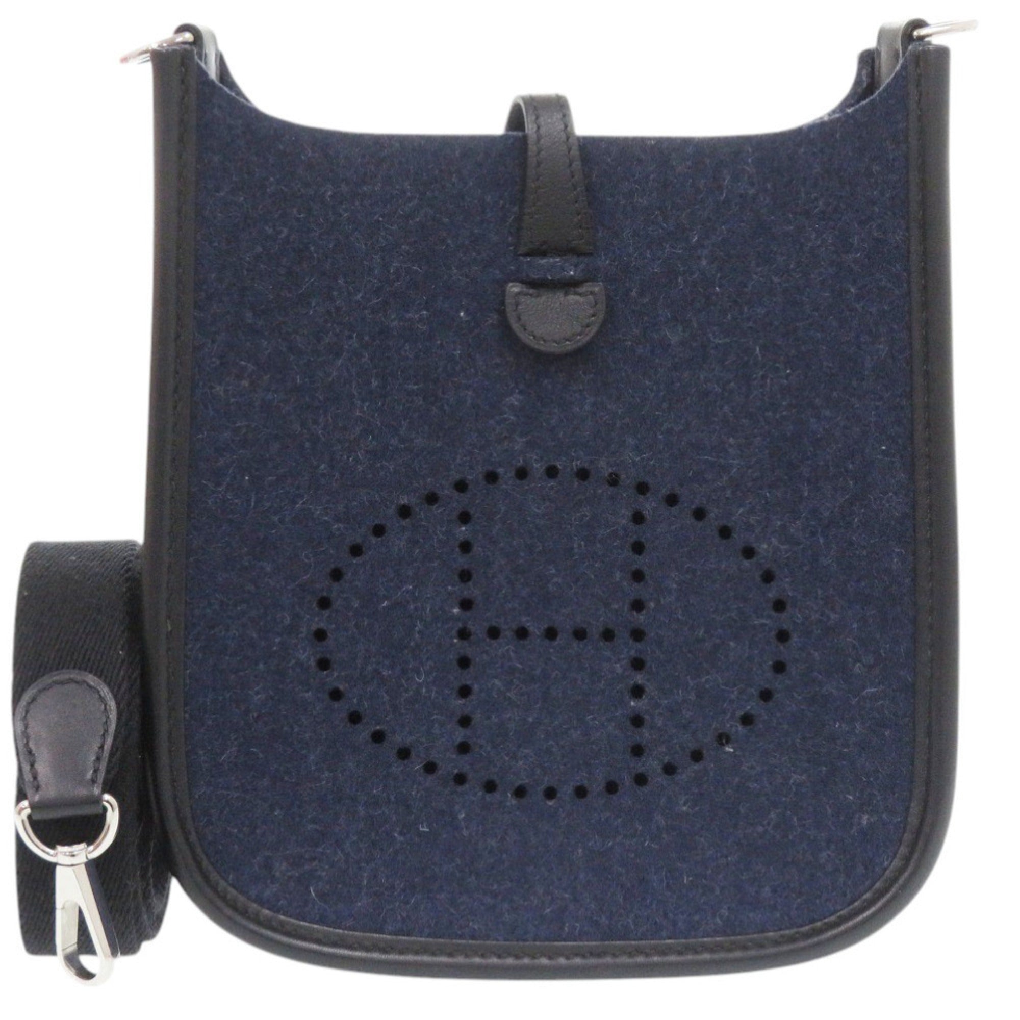 Hermes Black Blue Blue Nuit Felt Swift Leather Shoulder Bag (Pre-Owned)
