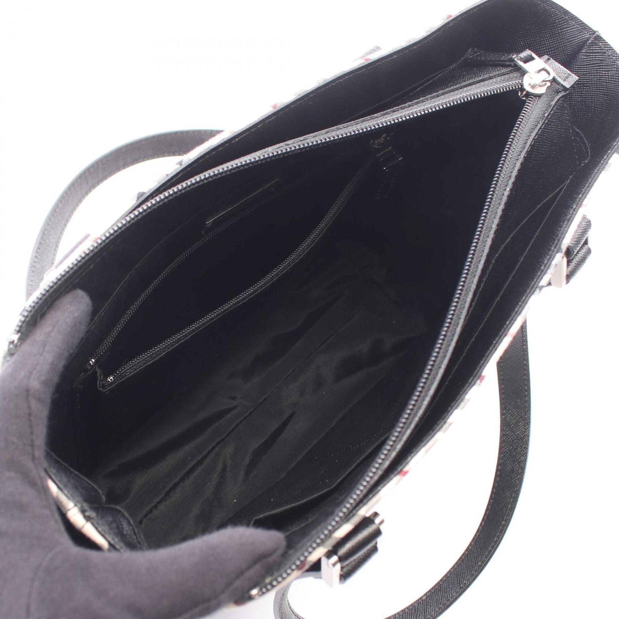 Burberry Beige Black Multi-Color Canvas Leather Handbag Tote Bag (Pre-Owned)