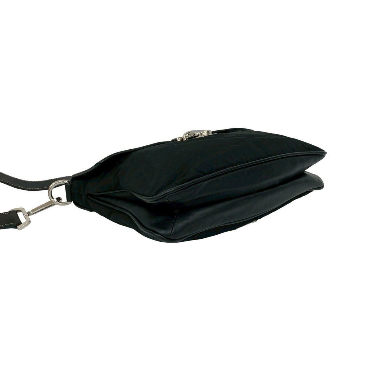 Prada Black Leather Nylon Pochette Shoulder Bag (Pre-Owned)