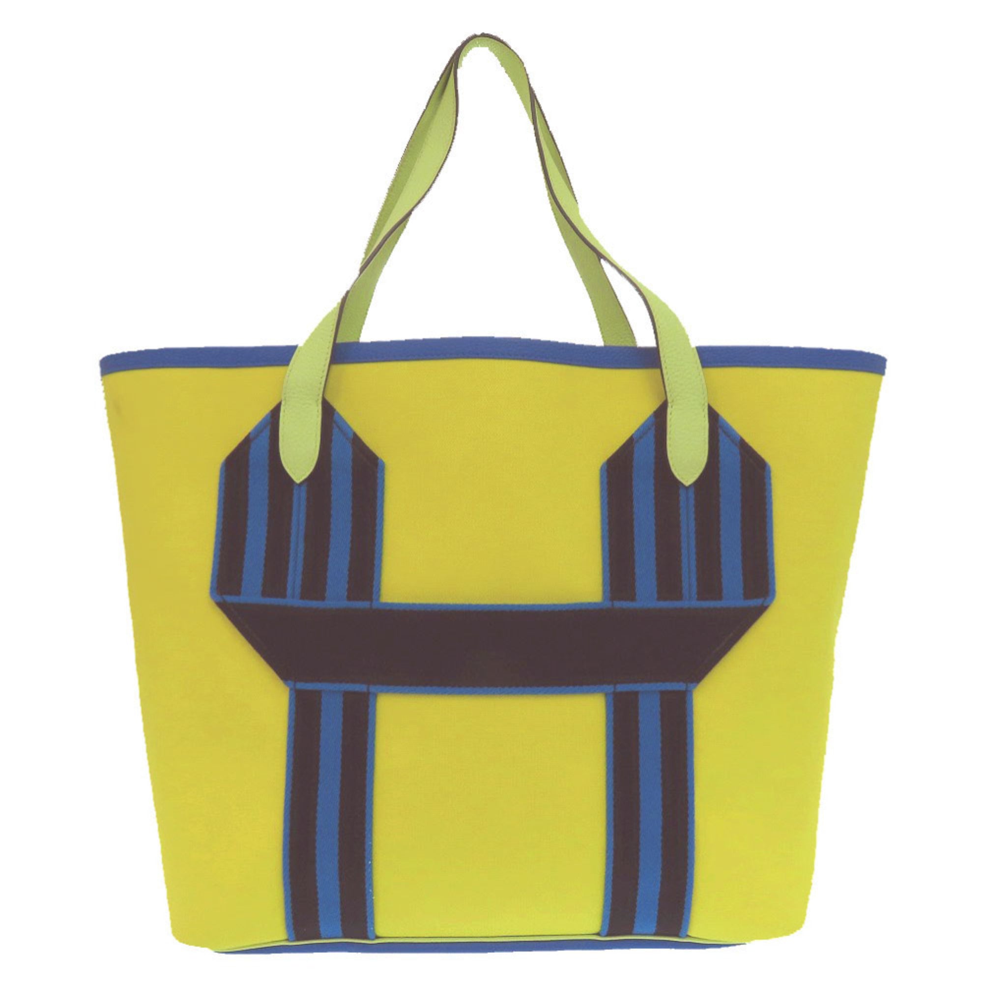 Hermes Blue Hydra Lime Yellow Taurillon Clemence Leather Tote Bag (Pre-Owned)
