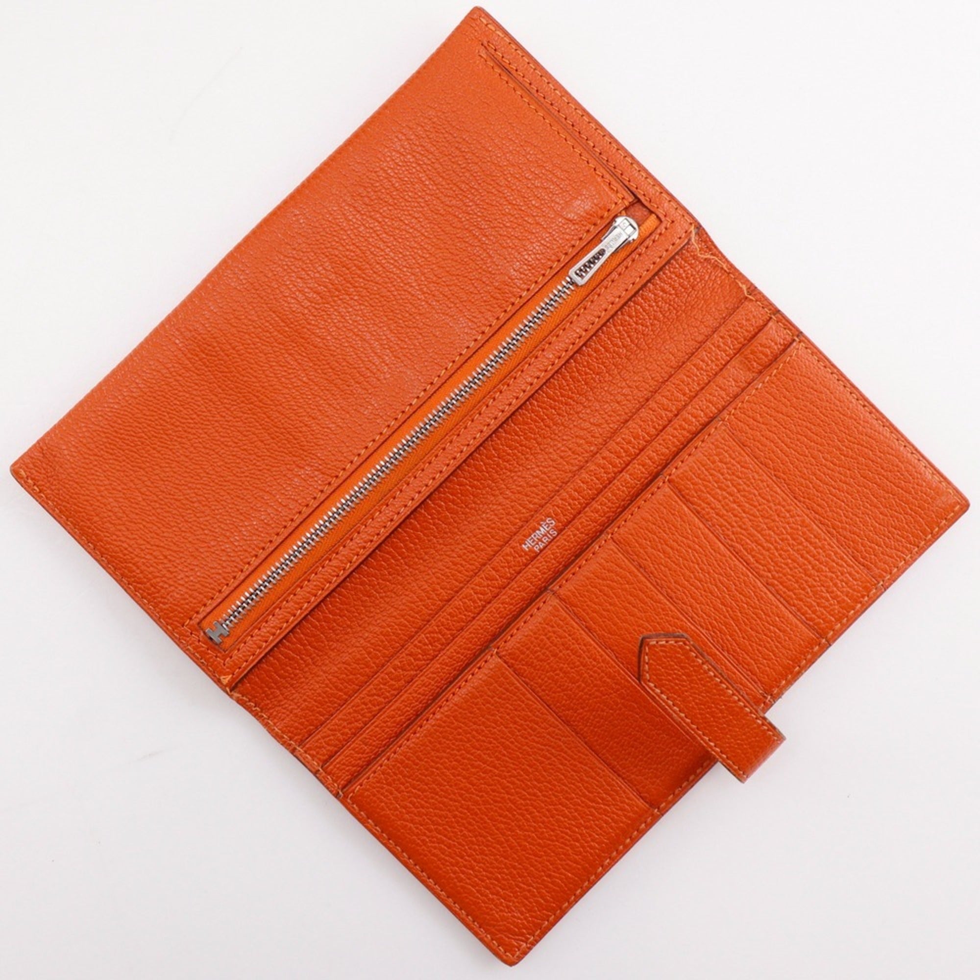 Hermes Orange Chevre Leather Long Wallet (Bi-Fold) (Pre-Owned)