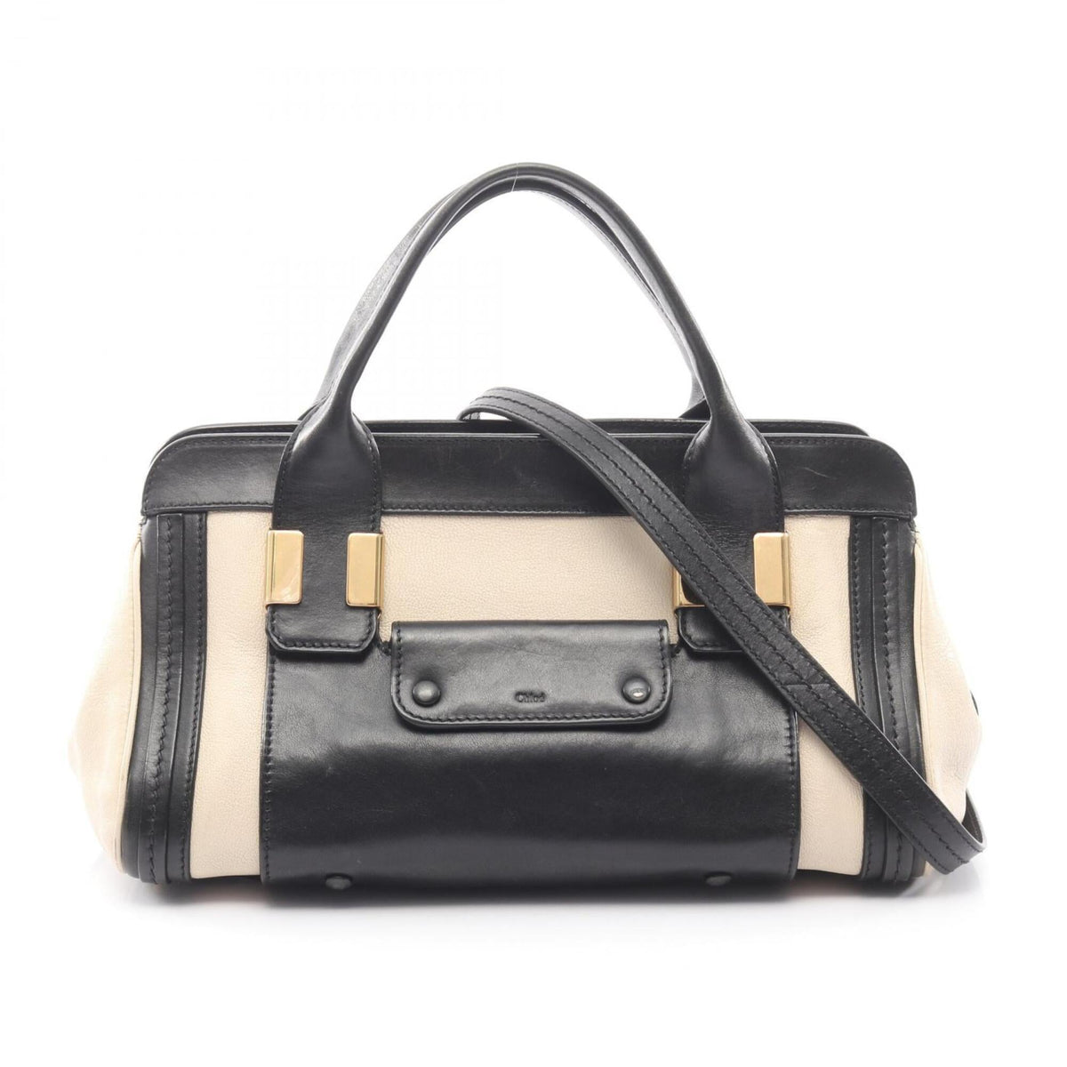 Chloé Beige Black Leather Handbag (Pre-Owned)
