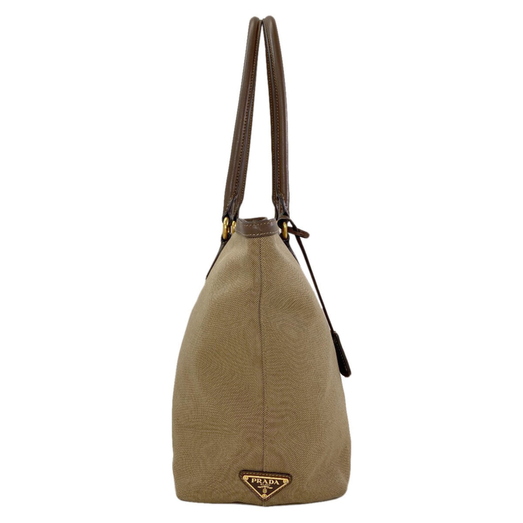 Prada Brown Canvas Leather Tote Bag (Pre-Owned)