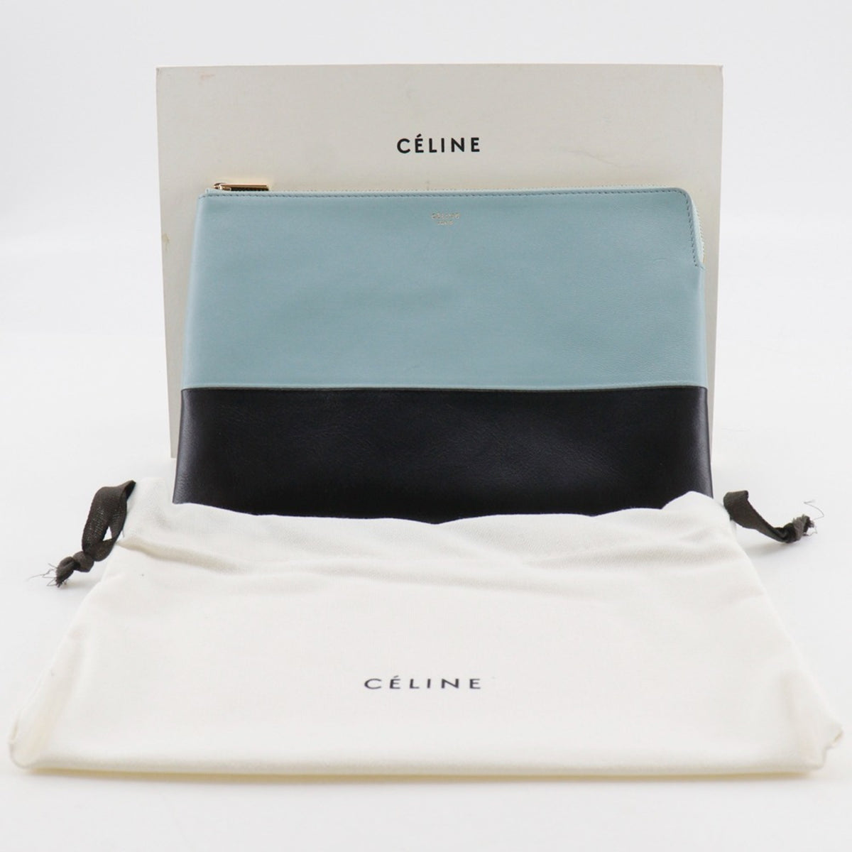 Celine Black Light Blue Leather Clutch Bag Pouch (Pre-Owned)