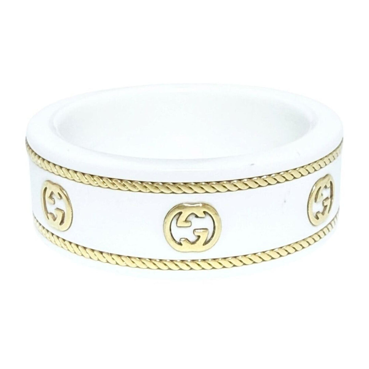 Gucci Gold White Yellow Gold (18K) Ceramic Band Ring (Pre-Owned)
