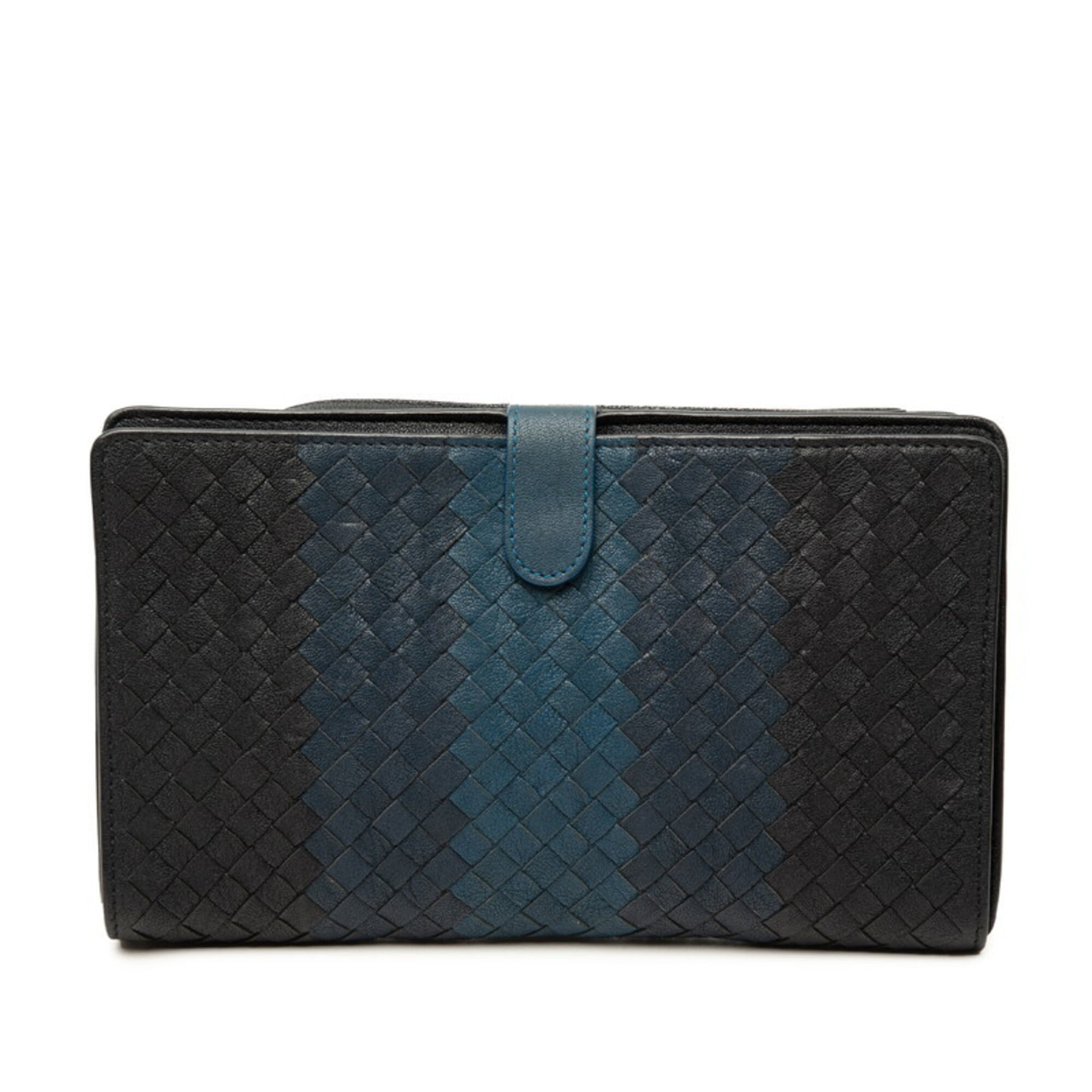 Bottega Veneta Black Navy Leather Clutch Bag (Pre-Owned)