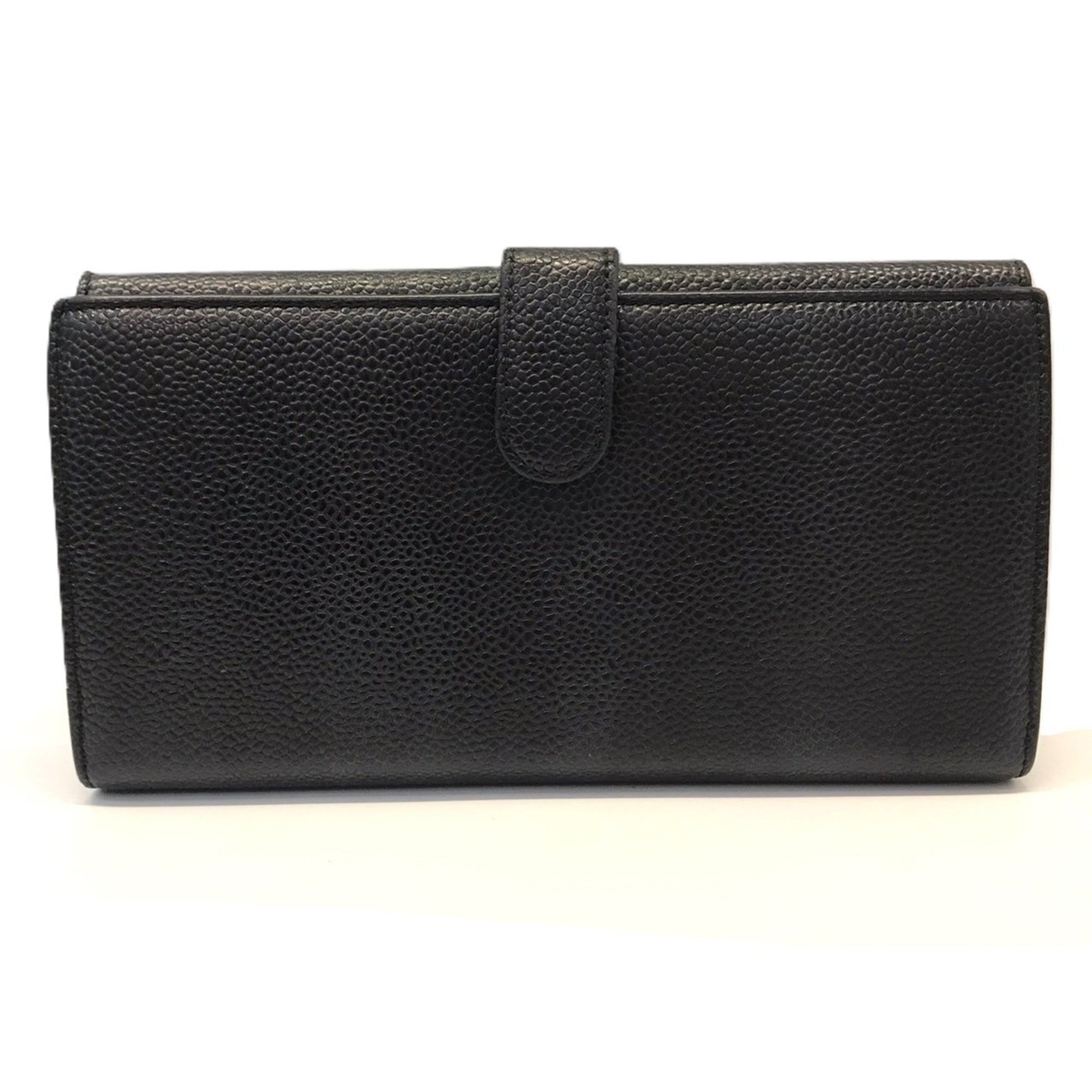 Chanel Black Grained Calfskin Long Wallet (Bi-Fold) (Pre-Owned)