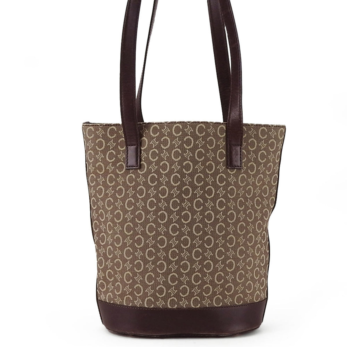 Celine Beige Dark Brown Canvas Leather Tote Bag (Pre-Owned)