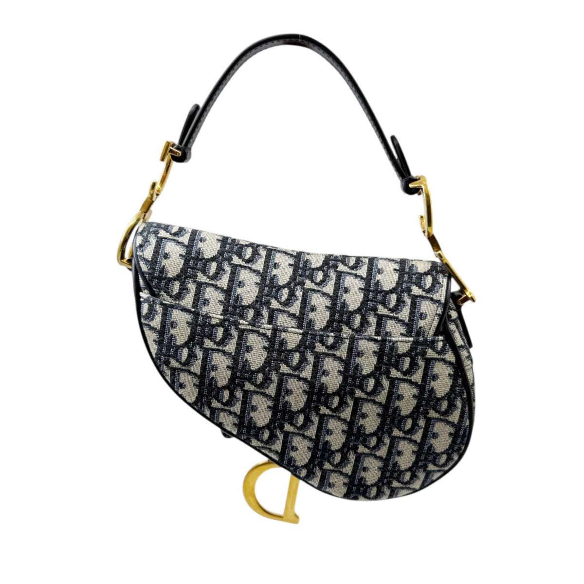 Christian Dior Navy Canvas Leather Handbag Saddle Bag (Pre-Owned)