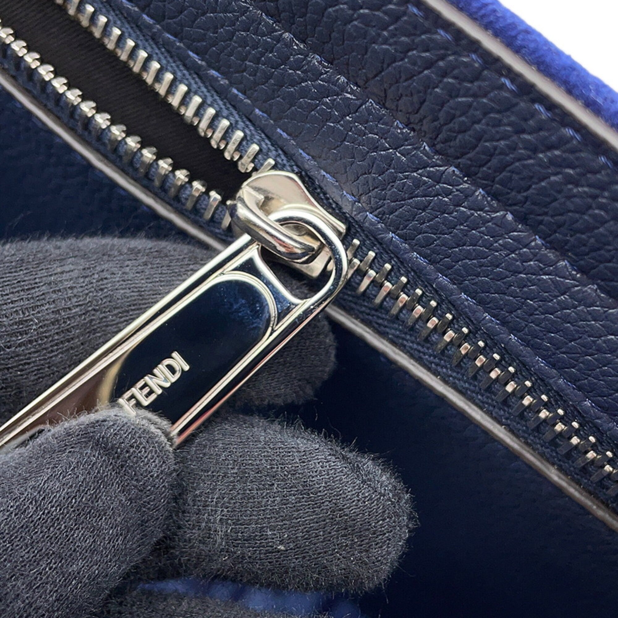 Fendi Blue Navy Canvas Leather Handbag Tote Bag (Pre-Owned)