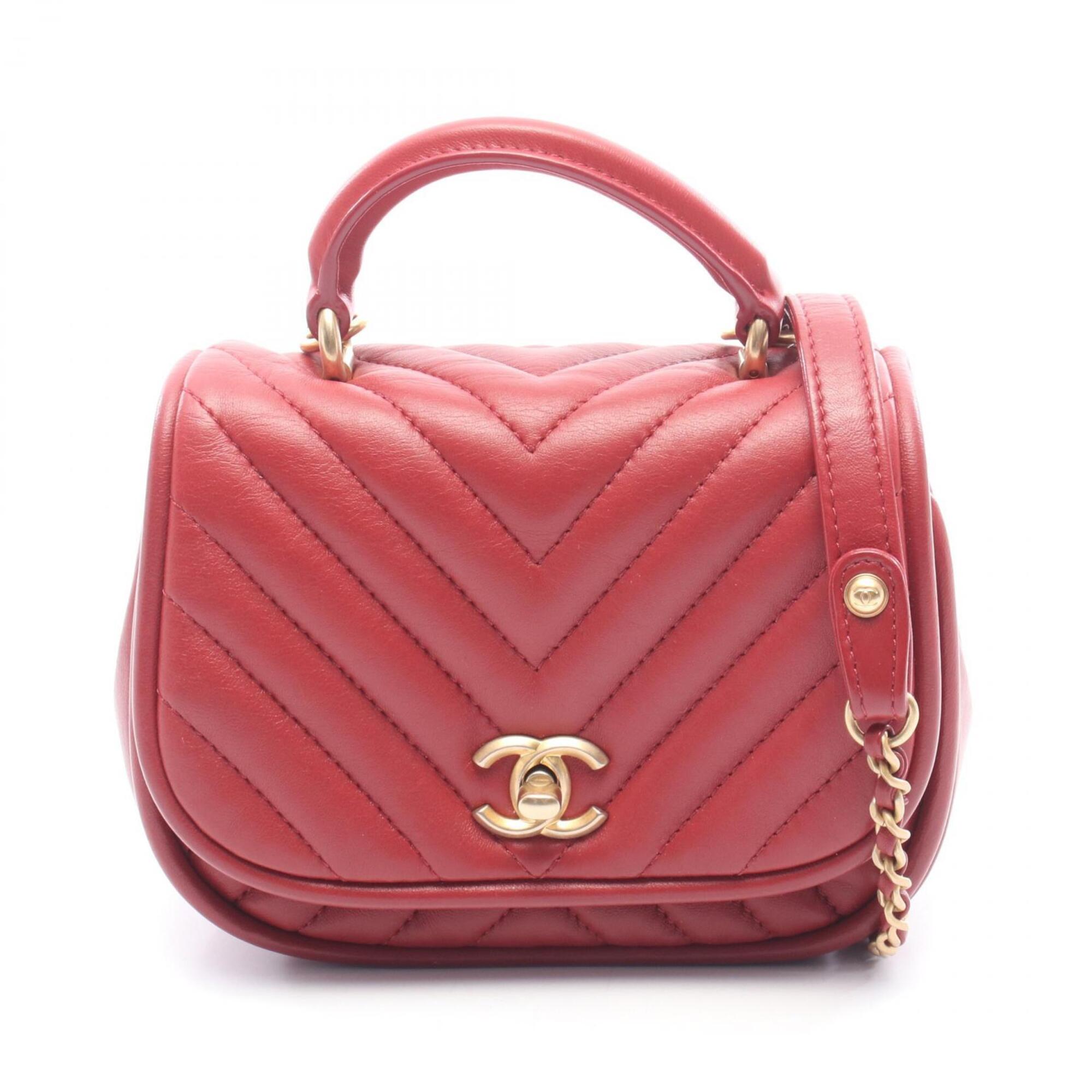Chanel Red Color Leather Handbag Shoulder Bag (Pre-Owned)