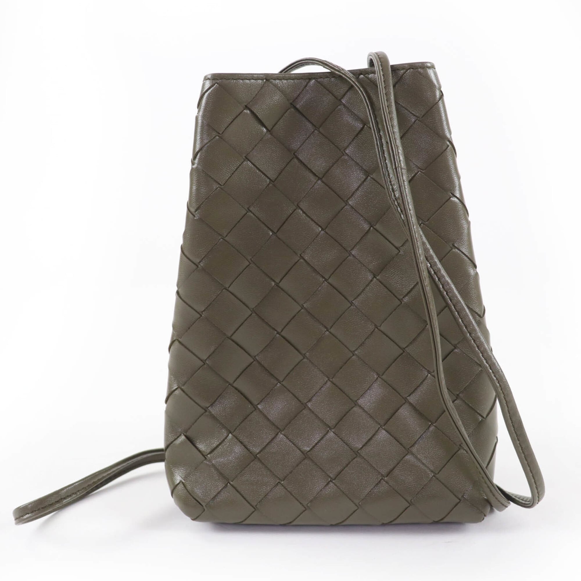 Bottega Veneta Intrecciato Khaki Leather Shoulder Bag (Pre-Owned)