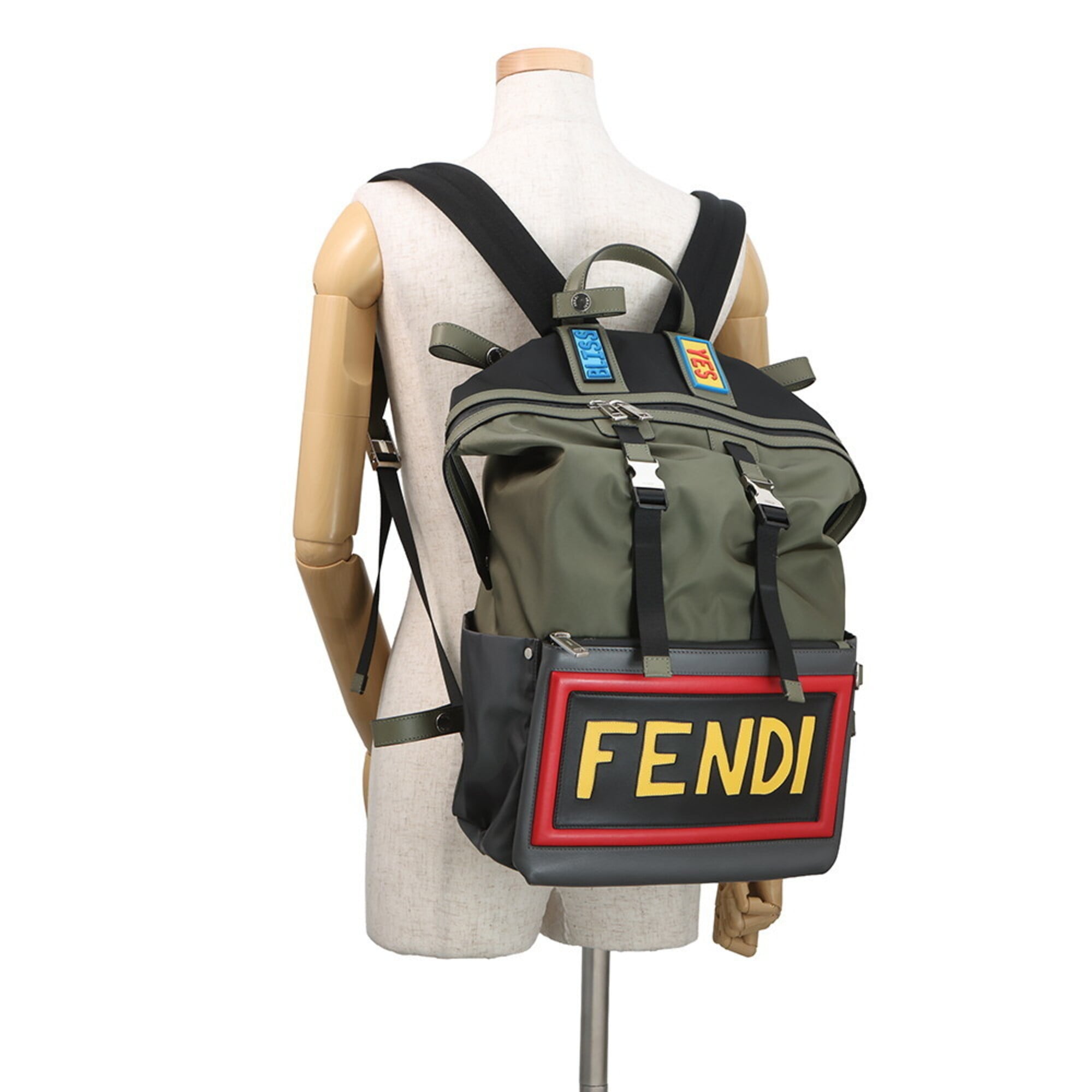 Fendi Khaki Multi-Color Nylon Leather Handbag (Pre-Owned)