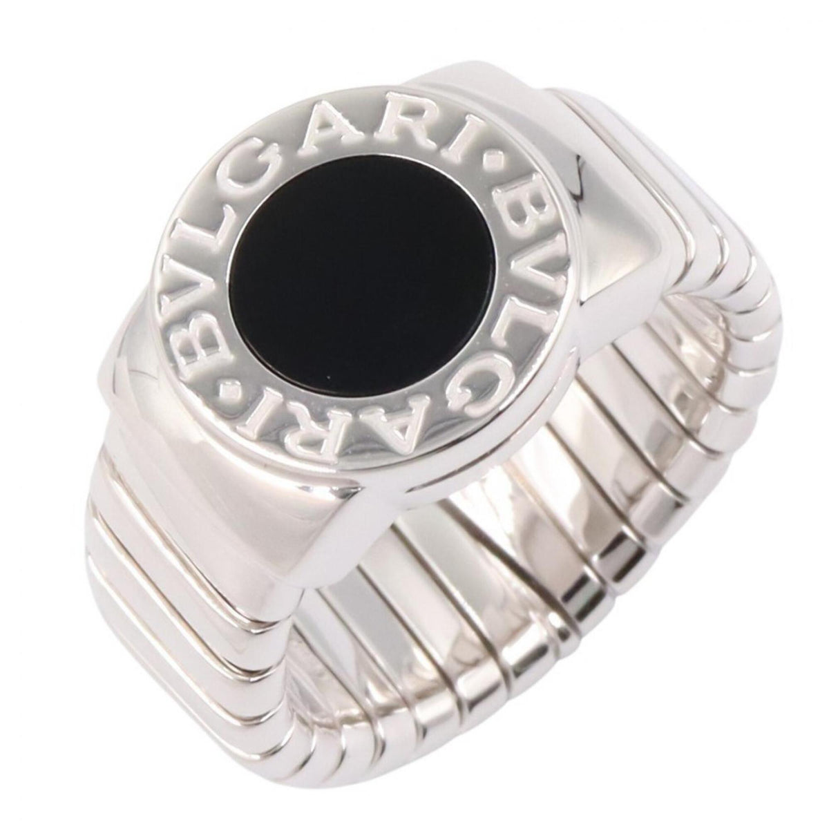 Bvlgari Silver Black White Gold (18K) Band Ring (Pre-Owned)