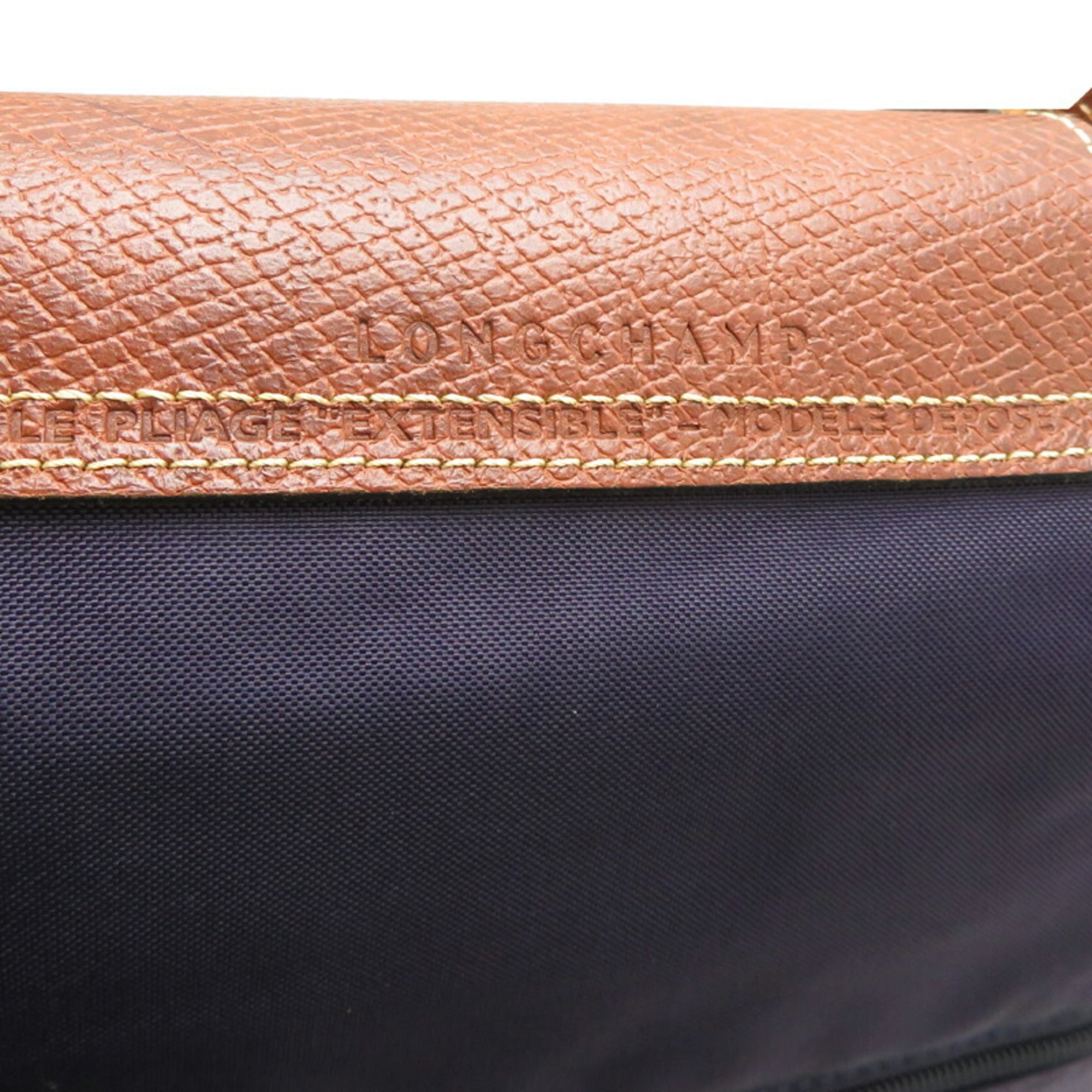 Longchamp Brown Purple Nylon Leather Handbag (Pre-Owned)