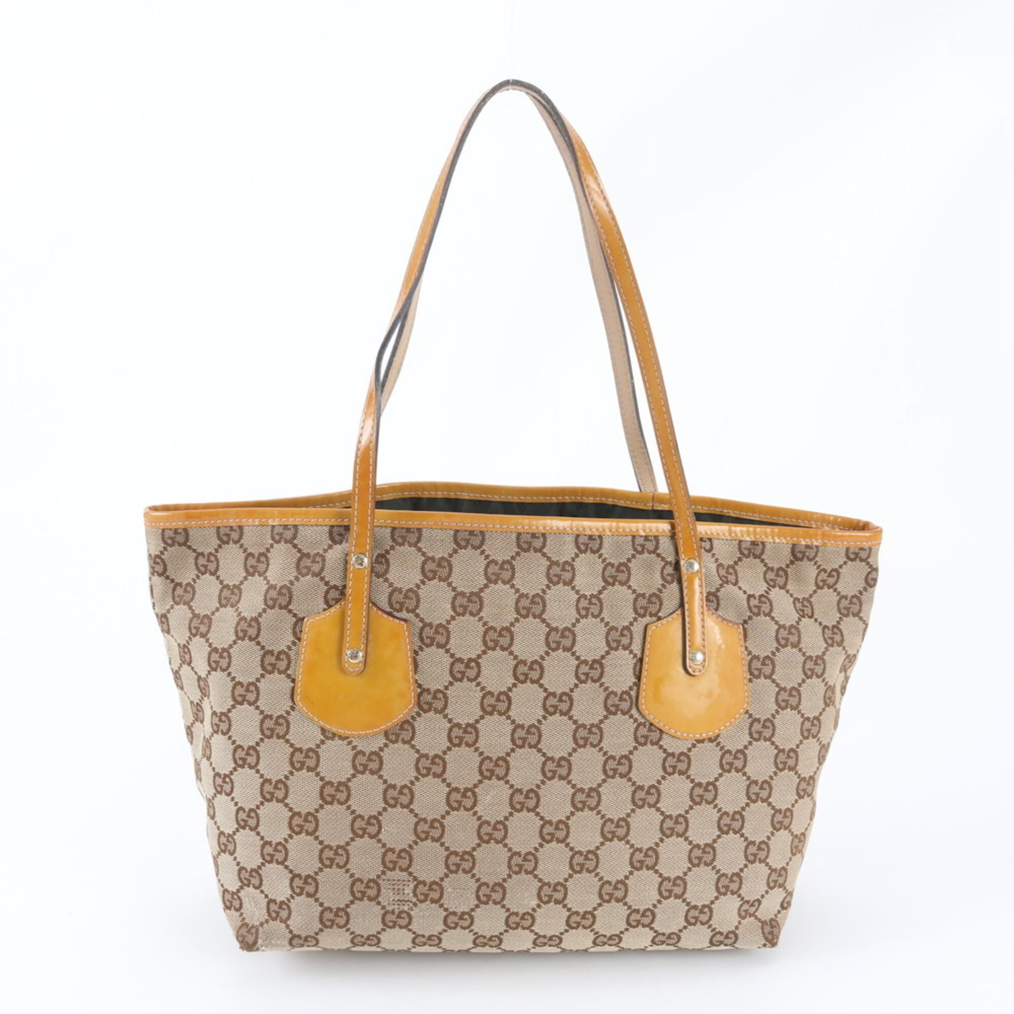 Gucci Beige Yellow Leather Canvas Handbag Shoulder Bag Tote Bag (Pre-Owned)