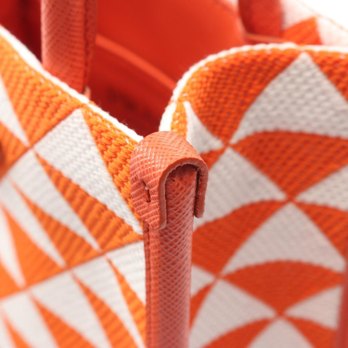 Prada Orange White Canvas Leather Handbag (Pre-Owned)