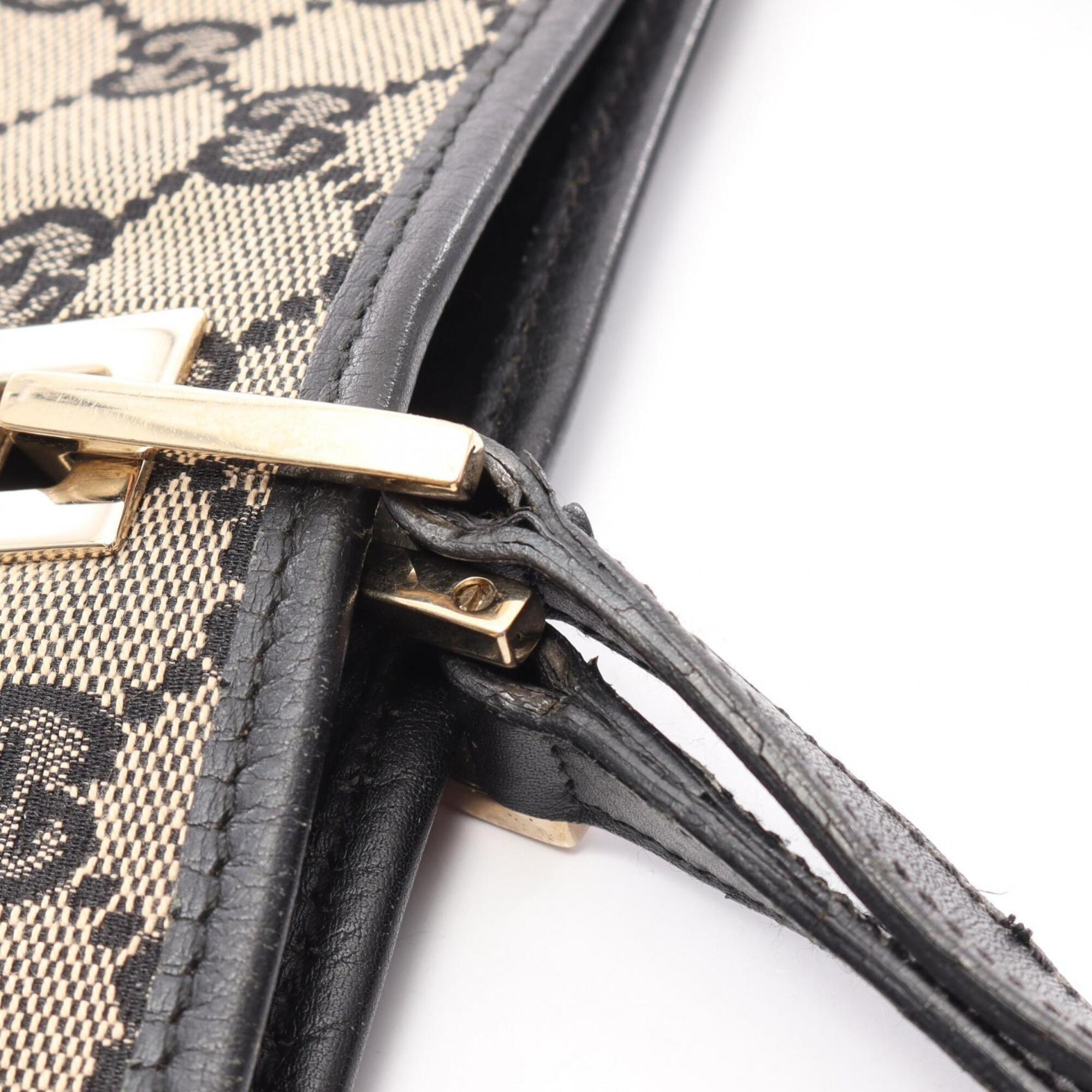 Gucci Beige Black Canvas Leather Handbag Tote Bag (Pre-Owned)