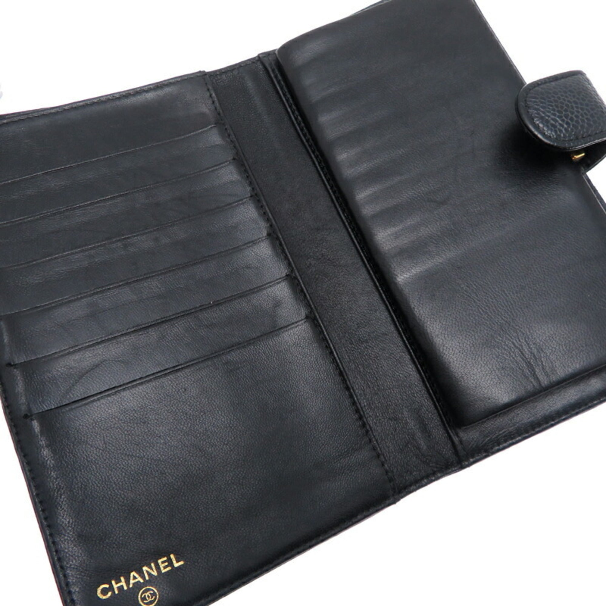 Chanel Black Grained Calfskin Long Wallet (Bi-Fold) (Pre-Owned)