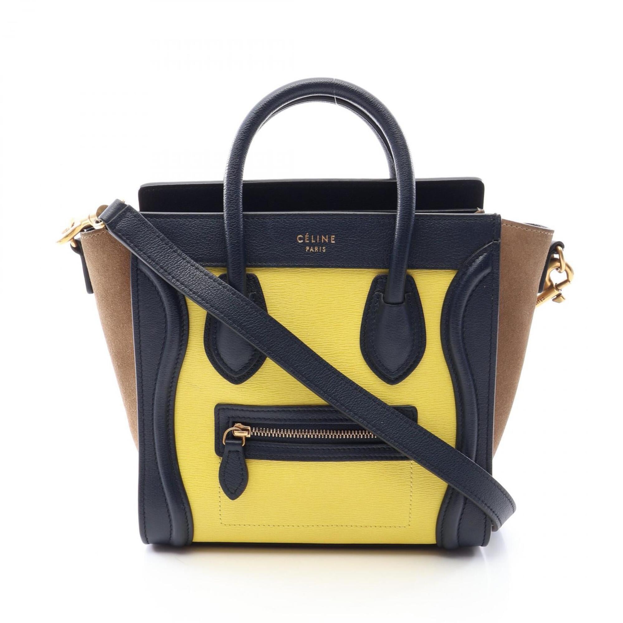 Celine Gray Navy Yellow Leather Handbag (Pre-Owned)