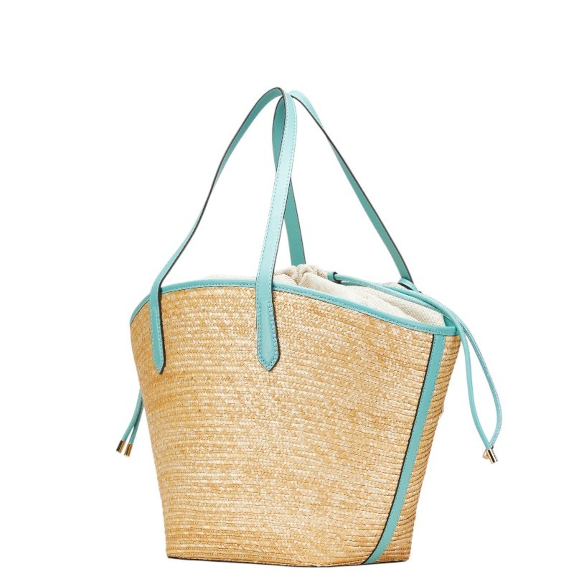 Michael Kors Beige Light Blue Straw Leather Tote Bag (Pre-Owned)
