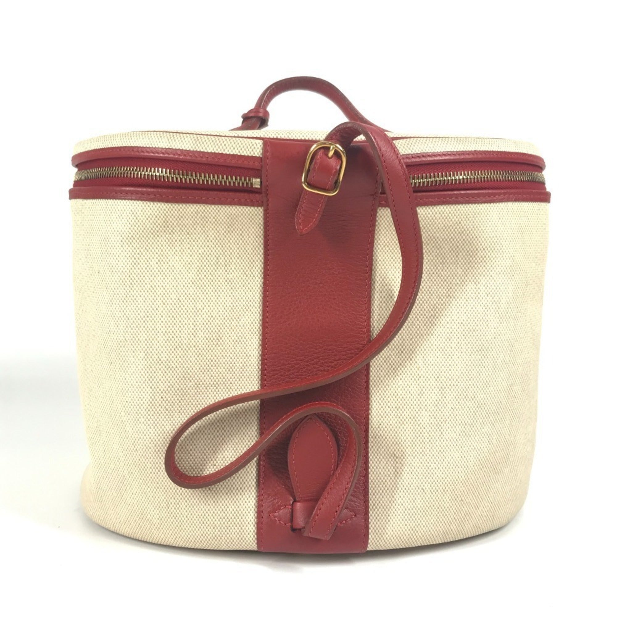 Hermes Intercity Beige Bicolor Red Color Coated Canvas Leather Handbag Vanity Bag (Pre-Owned)