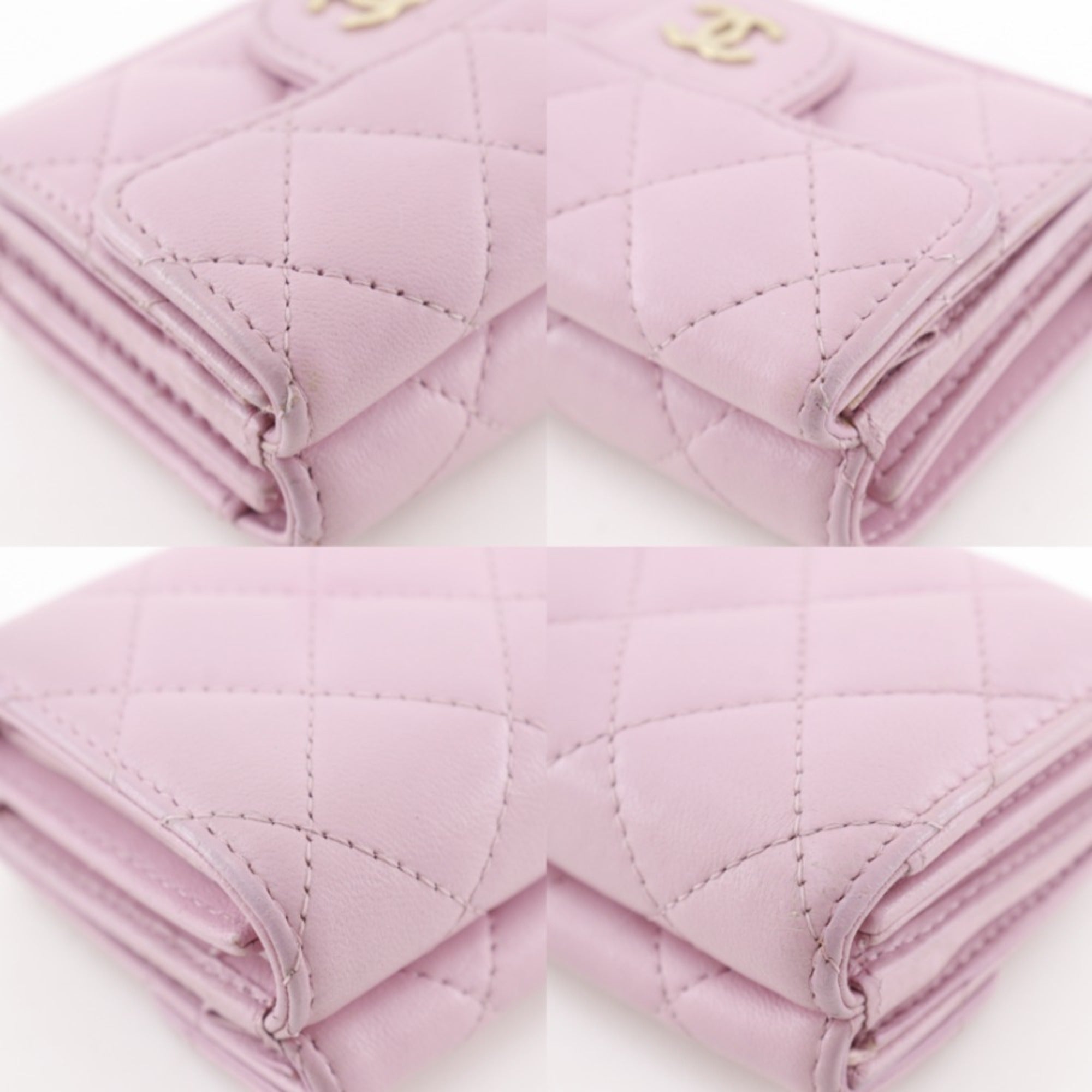 Chanel Gold Pink Leather Wallet (Tri-Fold) (Pre-Owned)