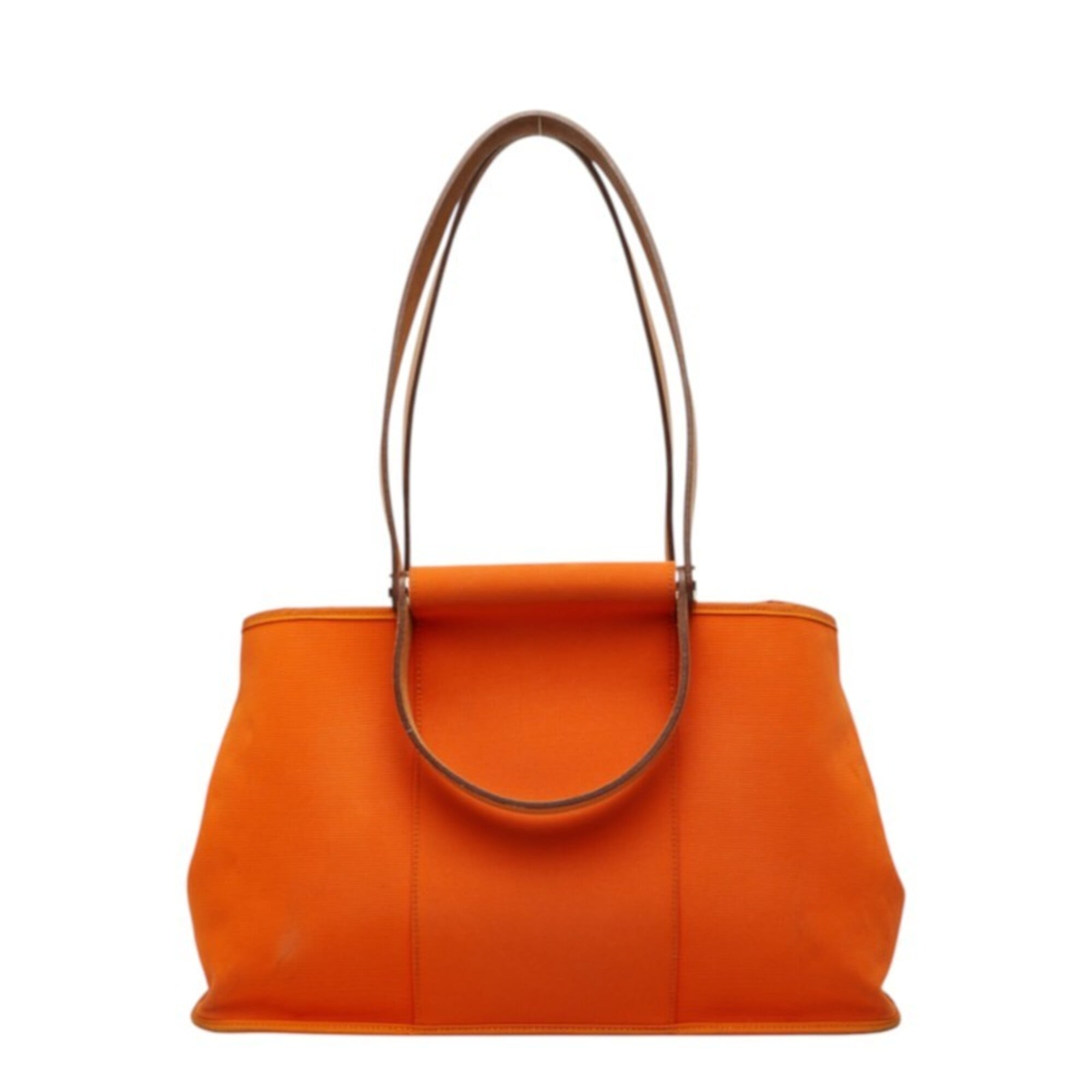 Hermes Orange Toile Officier Leather Handbag Tote Bag (Pre-Owned)