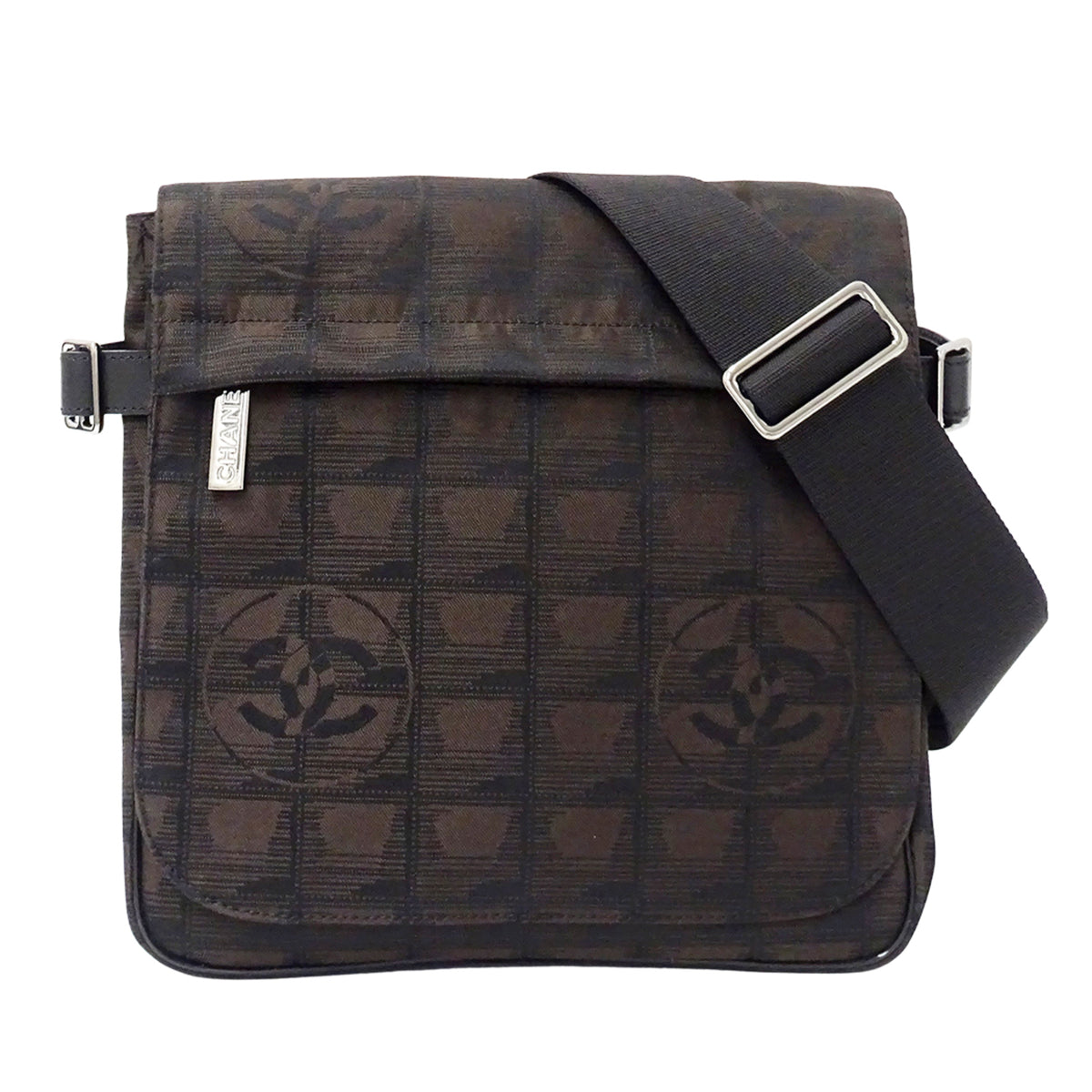 Chanel Dark Brown Nylon Messenger Bag Shoulder Bag (Pre-Owned)