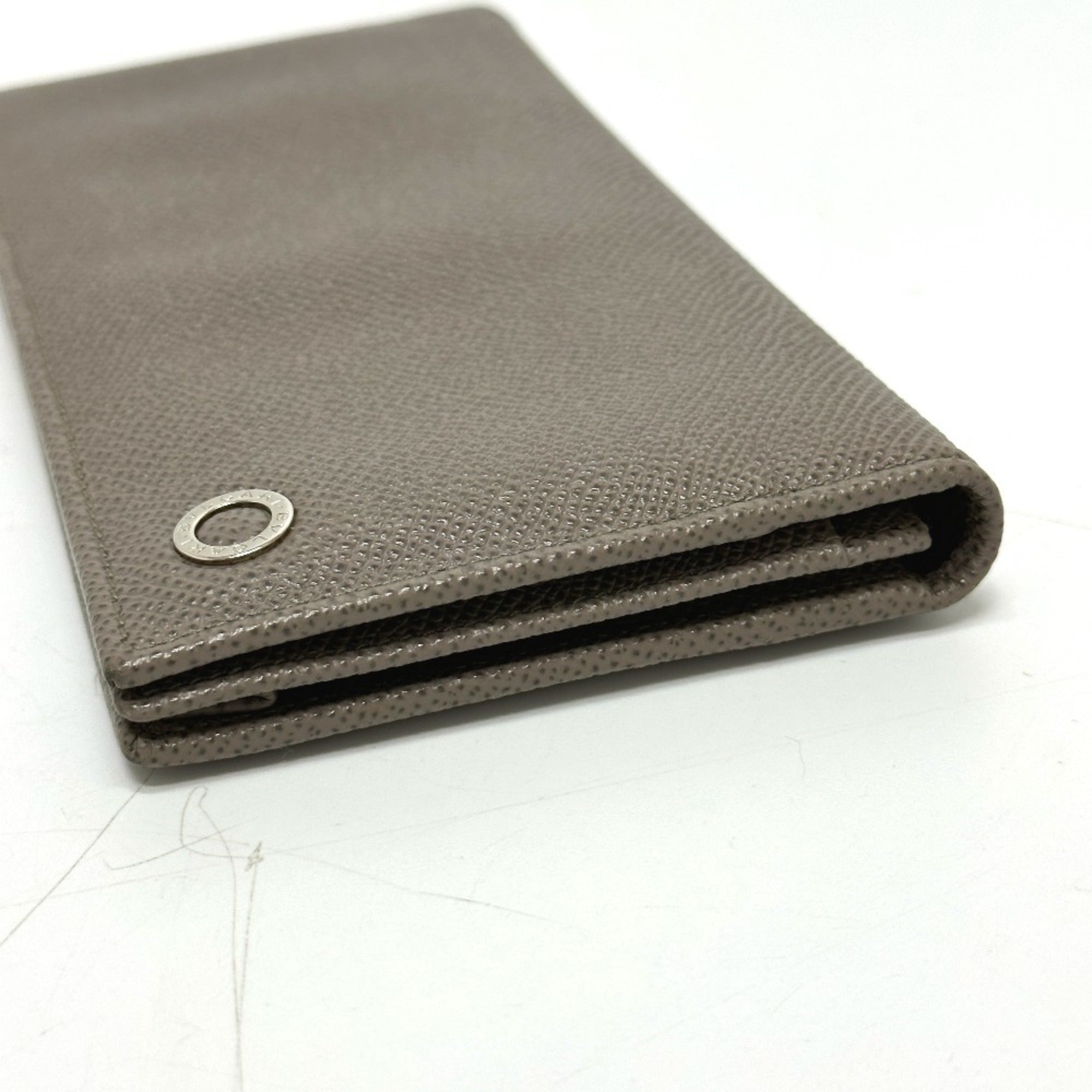 Bvlgari Gray Leather Long Wallet (Bi-Fold) (Pre-Owned)