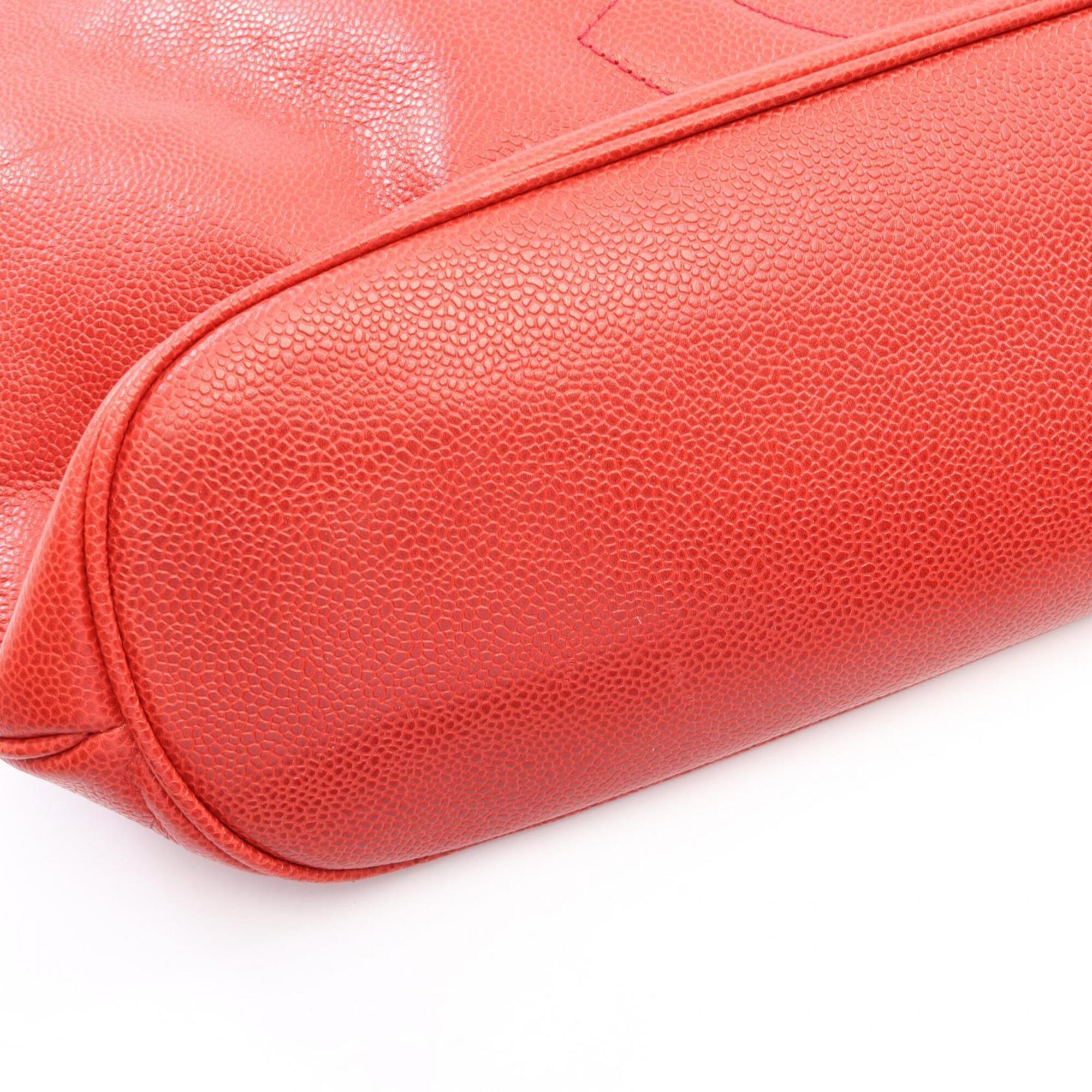 Chanel Red Color Grained Calfskin Handbag Tote Bag (Pre-Owned)