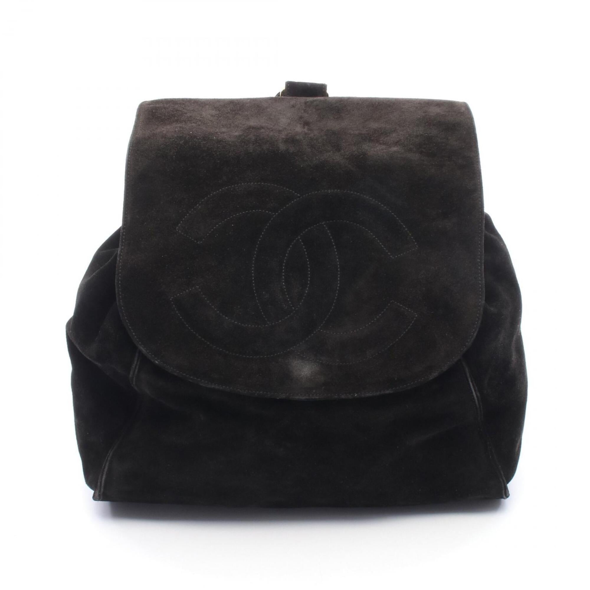 Chanel Black Suede Leather Backpack Handbag (Pre-Owned)