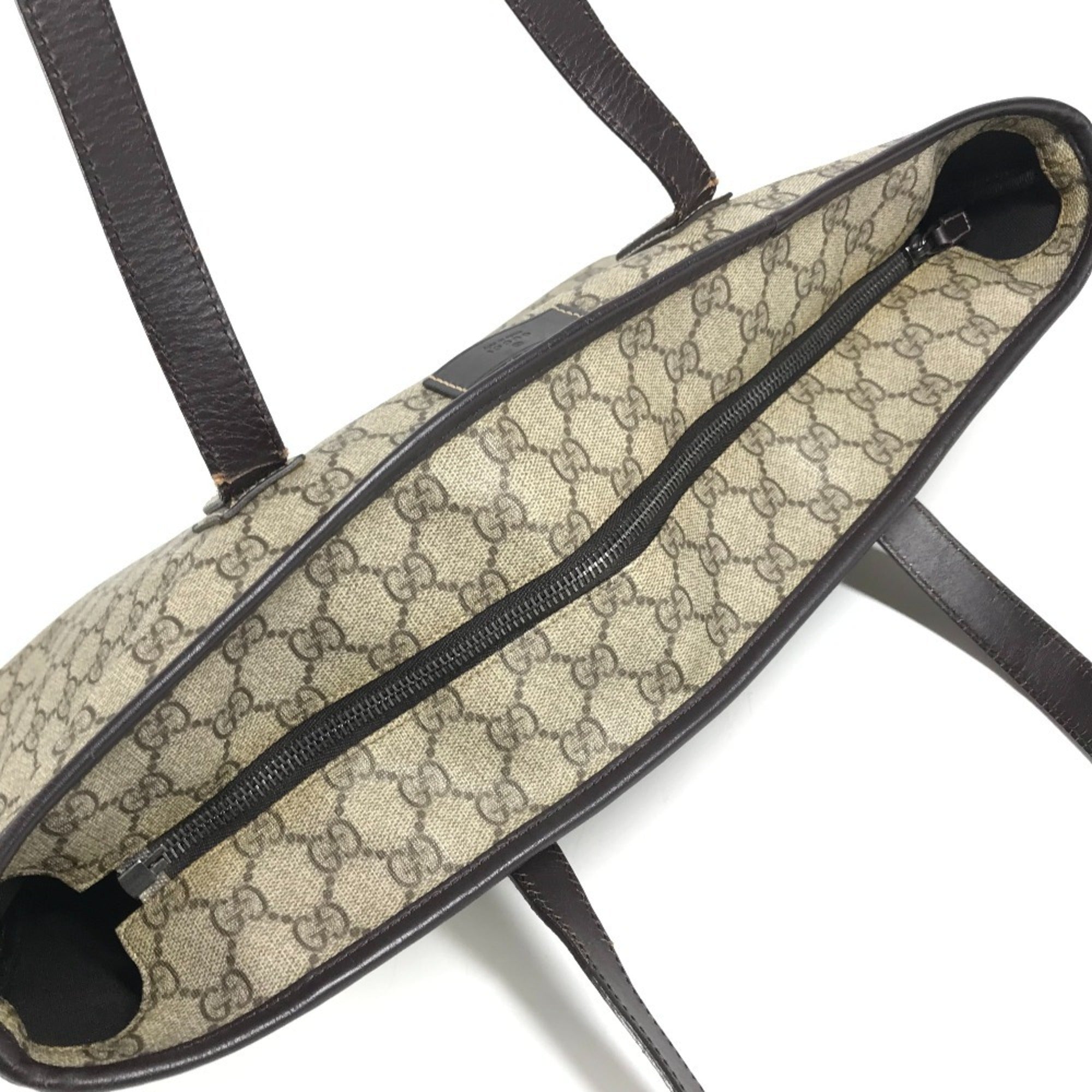 Gucci Beige Dark Brown Gg Supreme Leather Shoulder Bag Tote Bag (Pre-Owned)