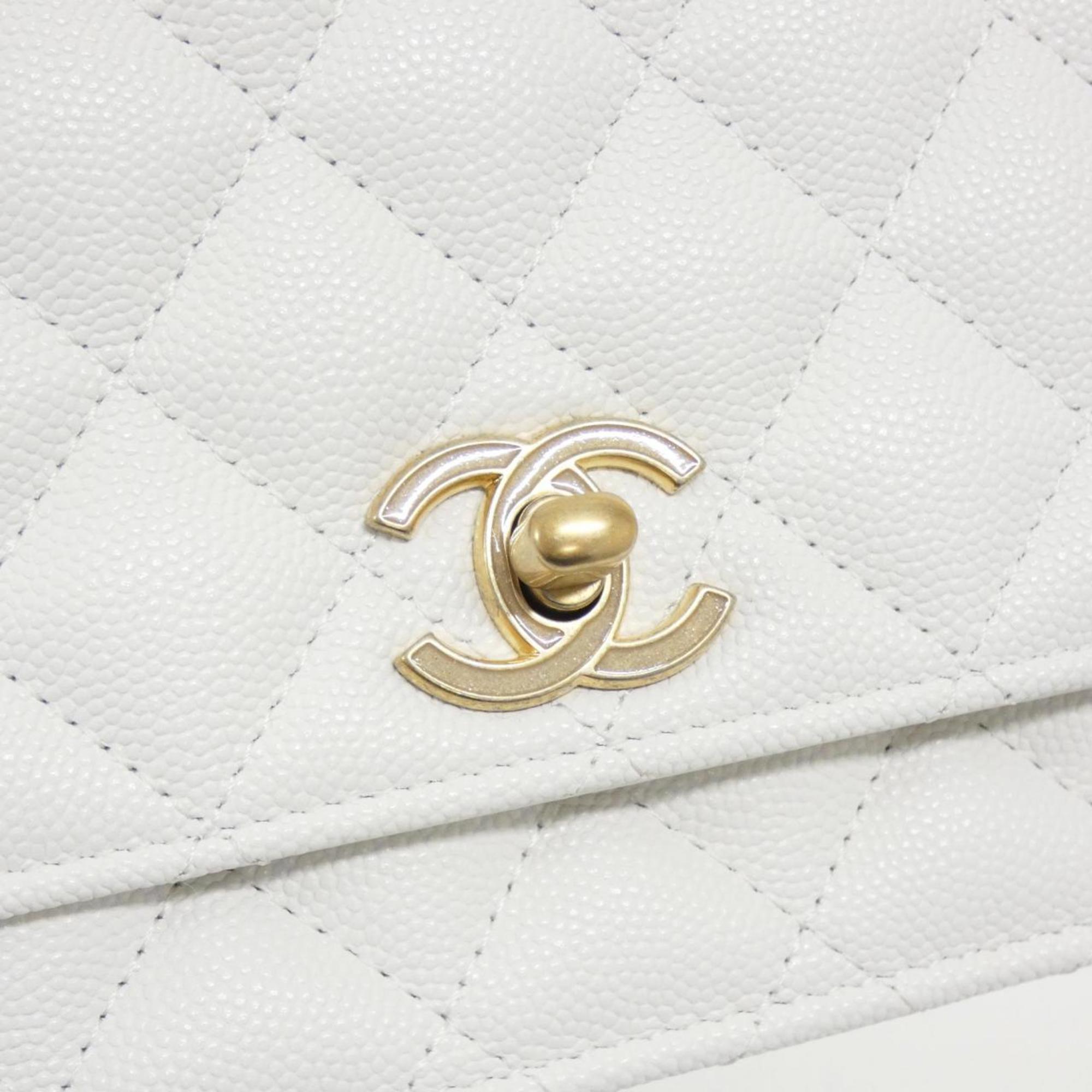 Chanel White Grained Calfskin Chain/Shoulder Wallet (Pre-Owned)