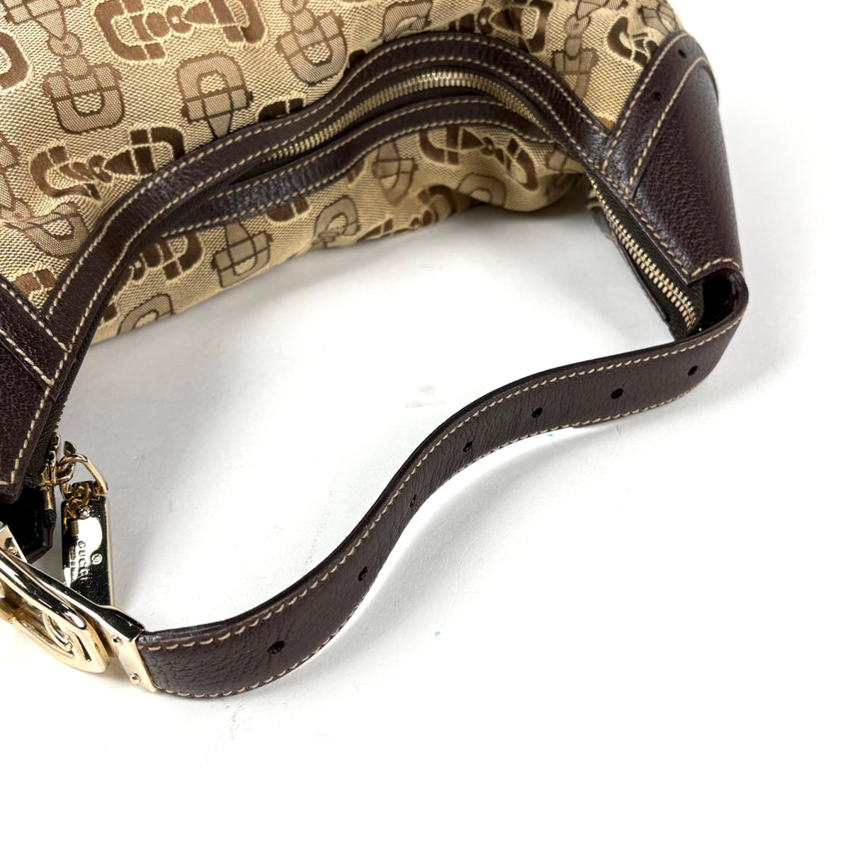 Gucci Horsebit Brown Canvas Leather Handbag (Pre-Owned)