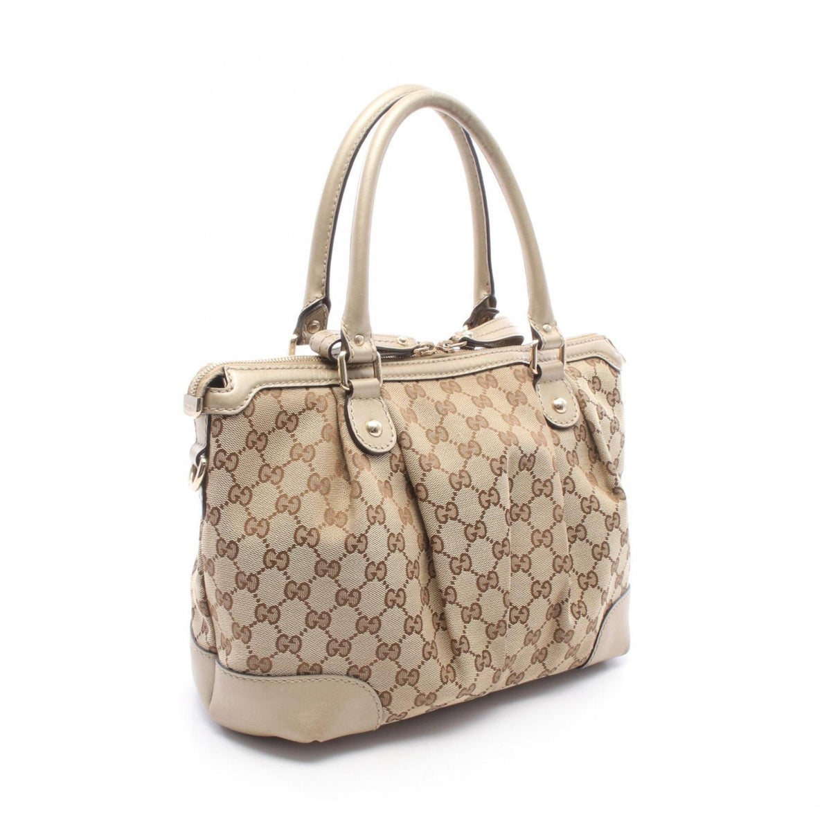 Gucci Beige Brown Gg Canvas Leather Handbag (Pre-Owned)