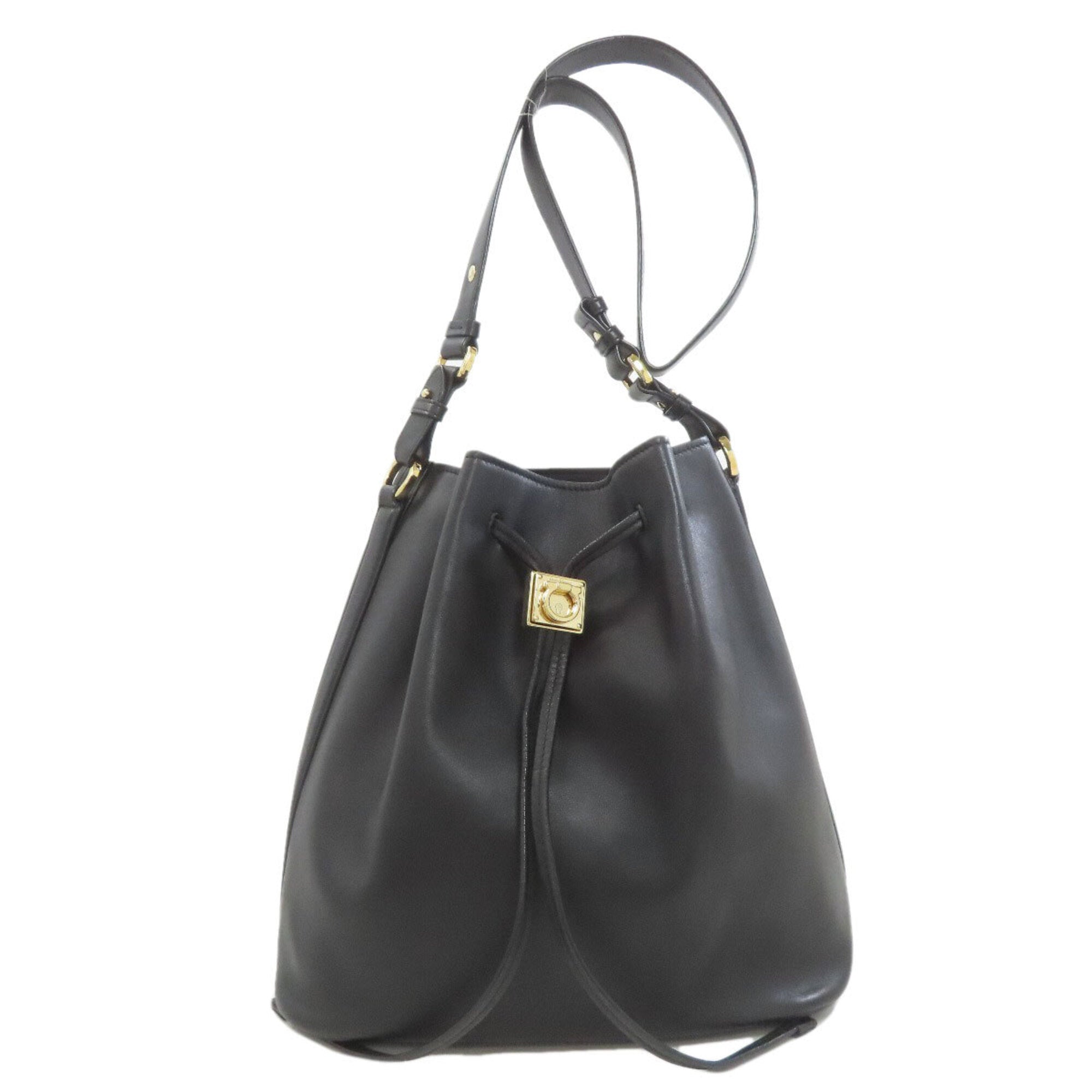 Salvatore Ferragamo Black Leather Pouch Shoulder Bag (Pre-Owned)