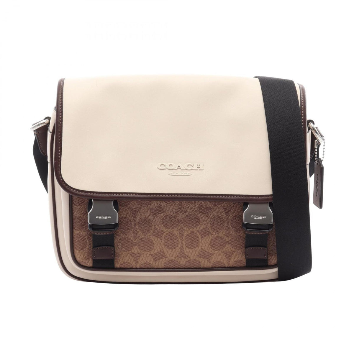 Coach Beige Brown White Leather Pvc Handbag Shoulder Bag (Pre-Owned)