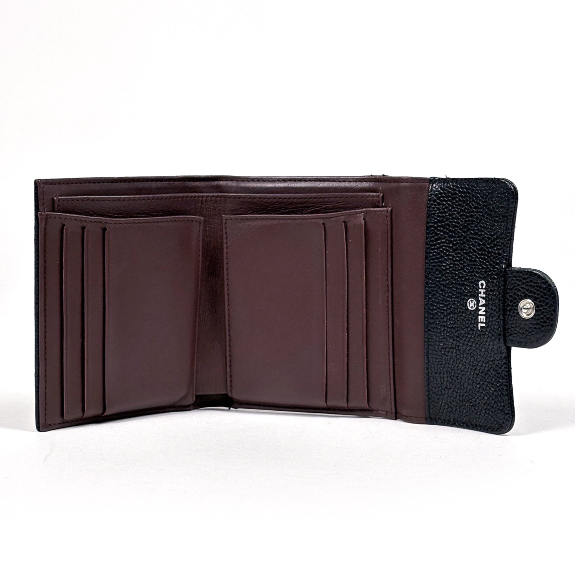 Chanel Black Grained Calfskin Wallet (Tri-Fold) (Pre-Owned)