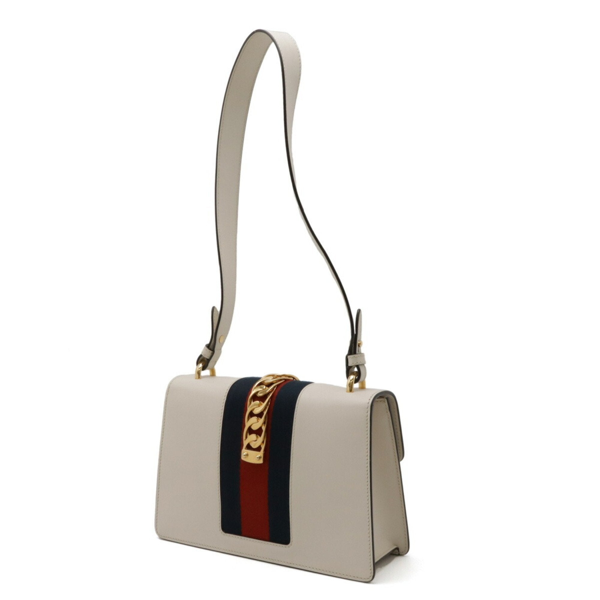 Gucci Navy Off-White Red Color Leather Shoulder Bag (Pre-Owned)