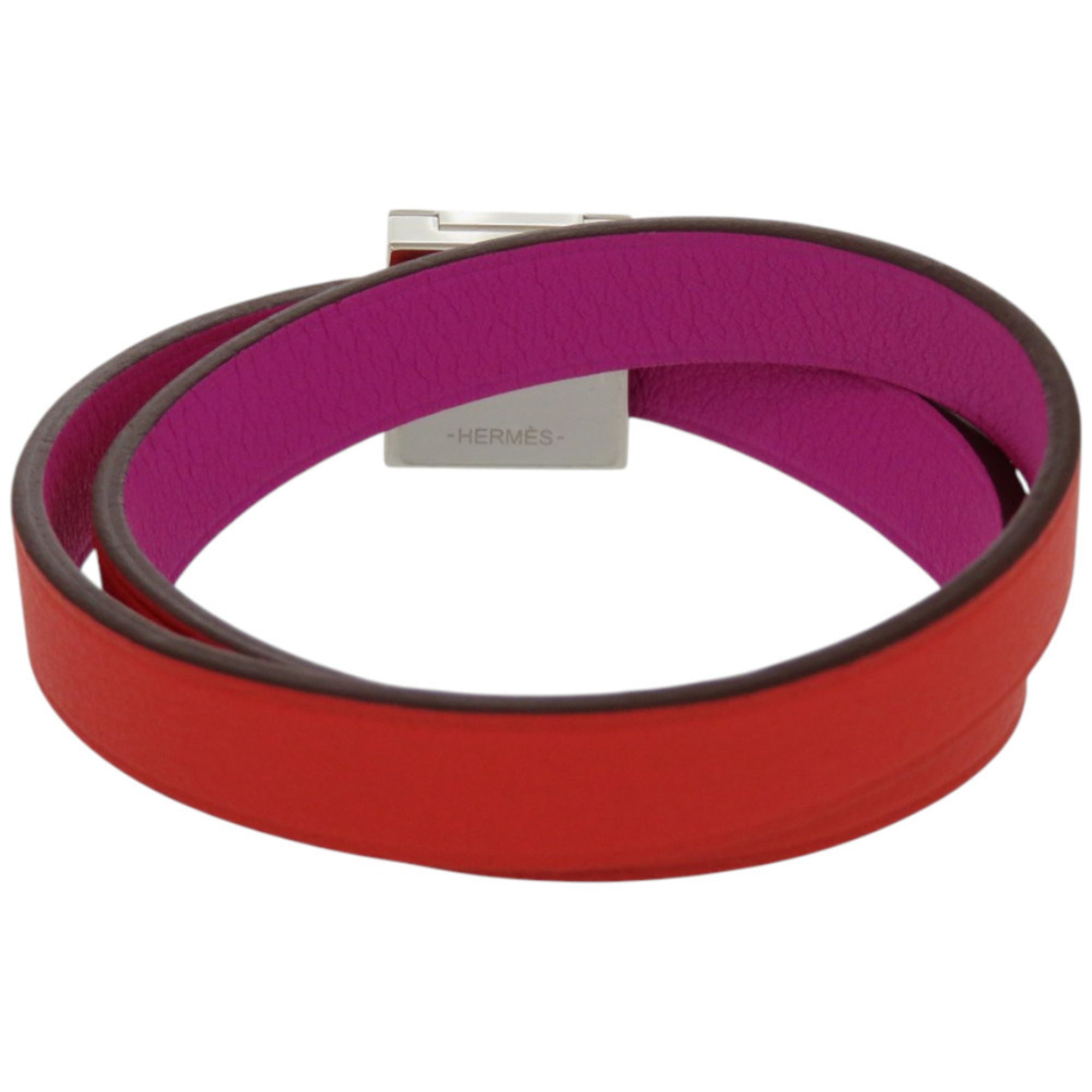 Hermes Medor Bicolor Orange Purple Leather Metal Charm Bracelet (Pre-Owned)