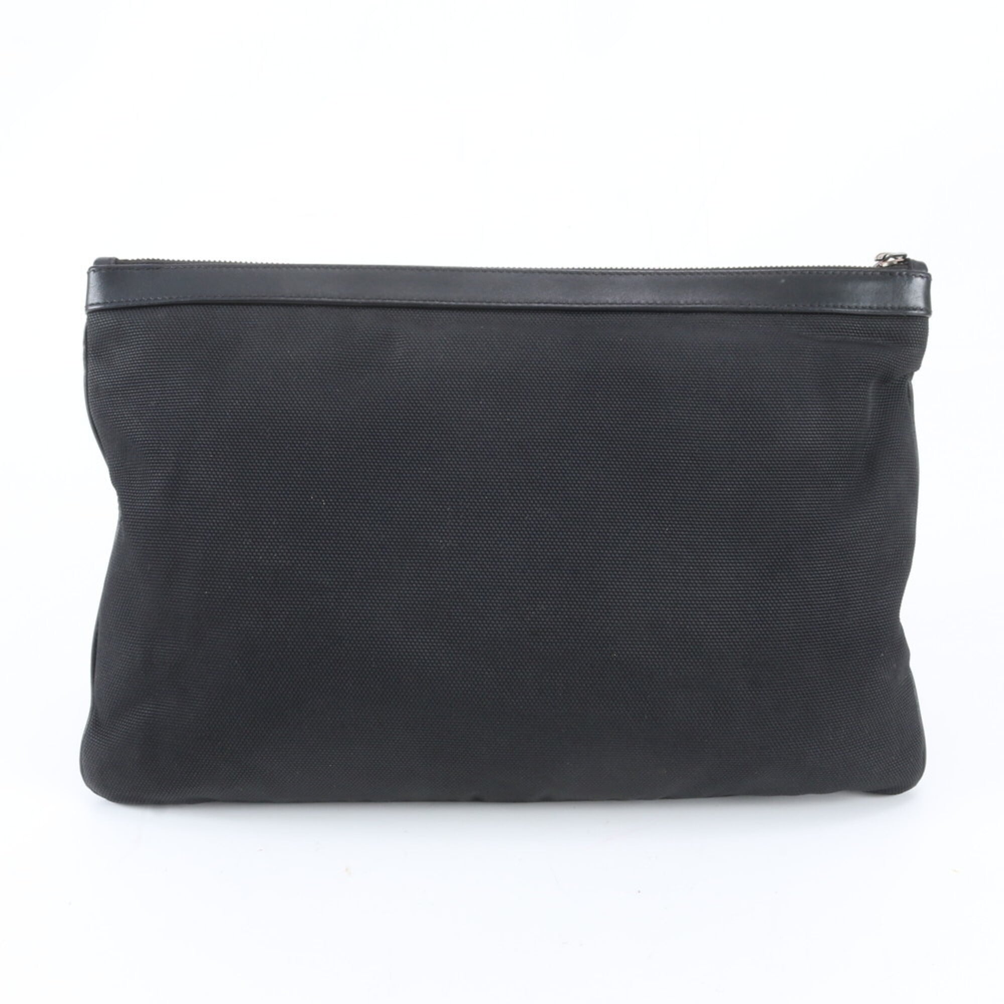 Jimmy Choo Black Leather Coated Canvas Clutch Bag (Pre-Owned)