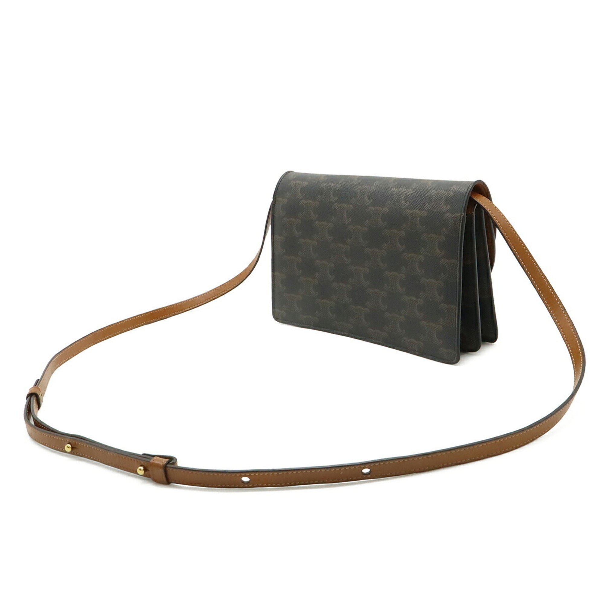 Celine Dark Brown Canvas Clutch Bag Pochette Shoulder Bag (Pre-Owned)