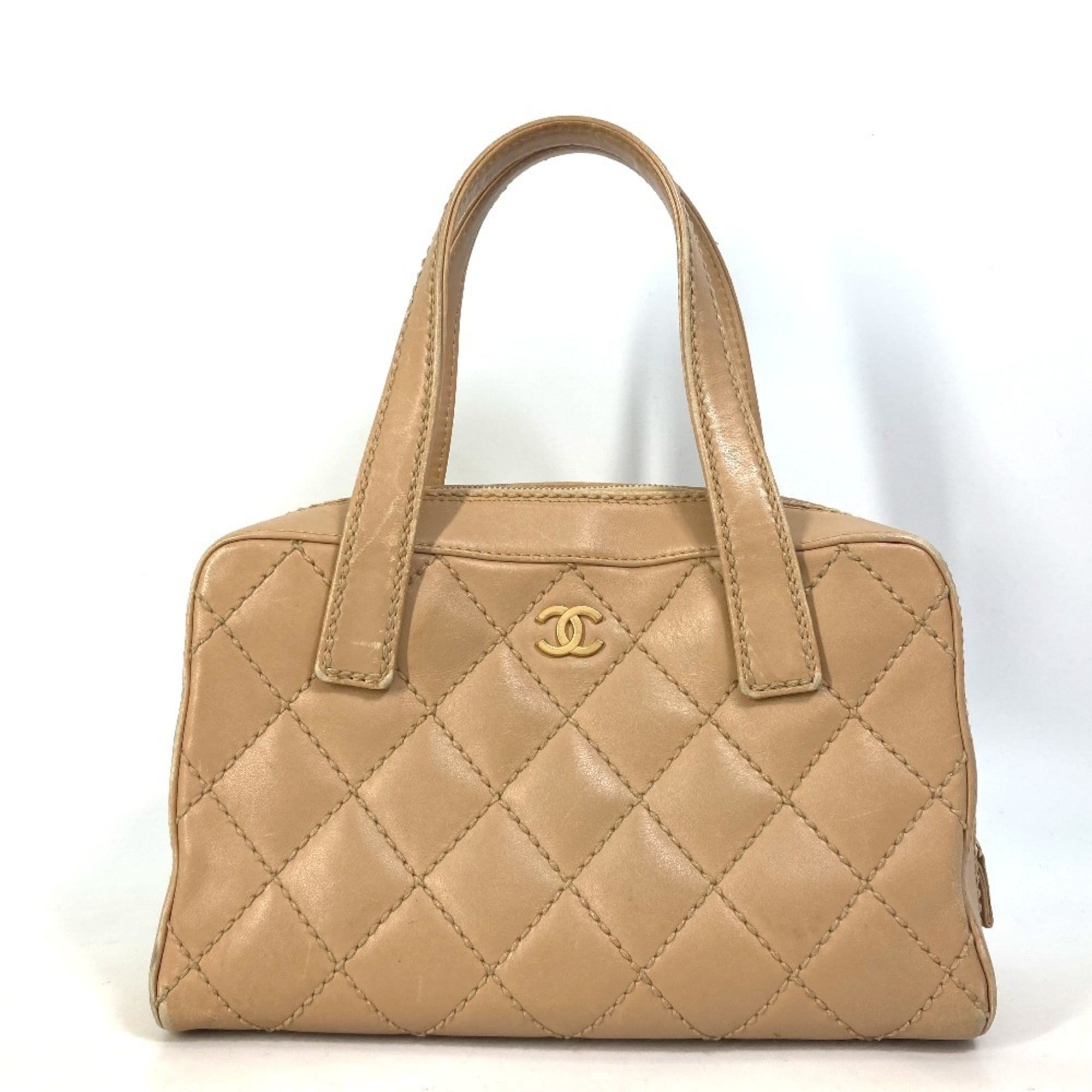Chanel Wild Stitch Beige Leather Handbag (Pre-Owned)