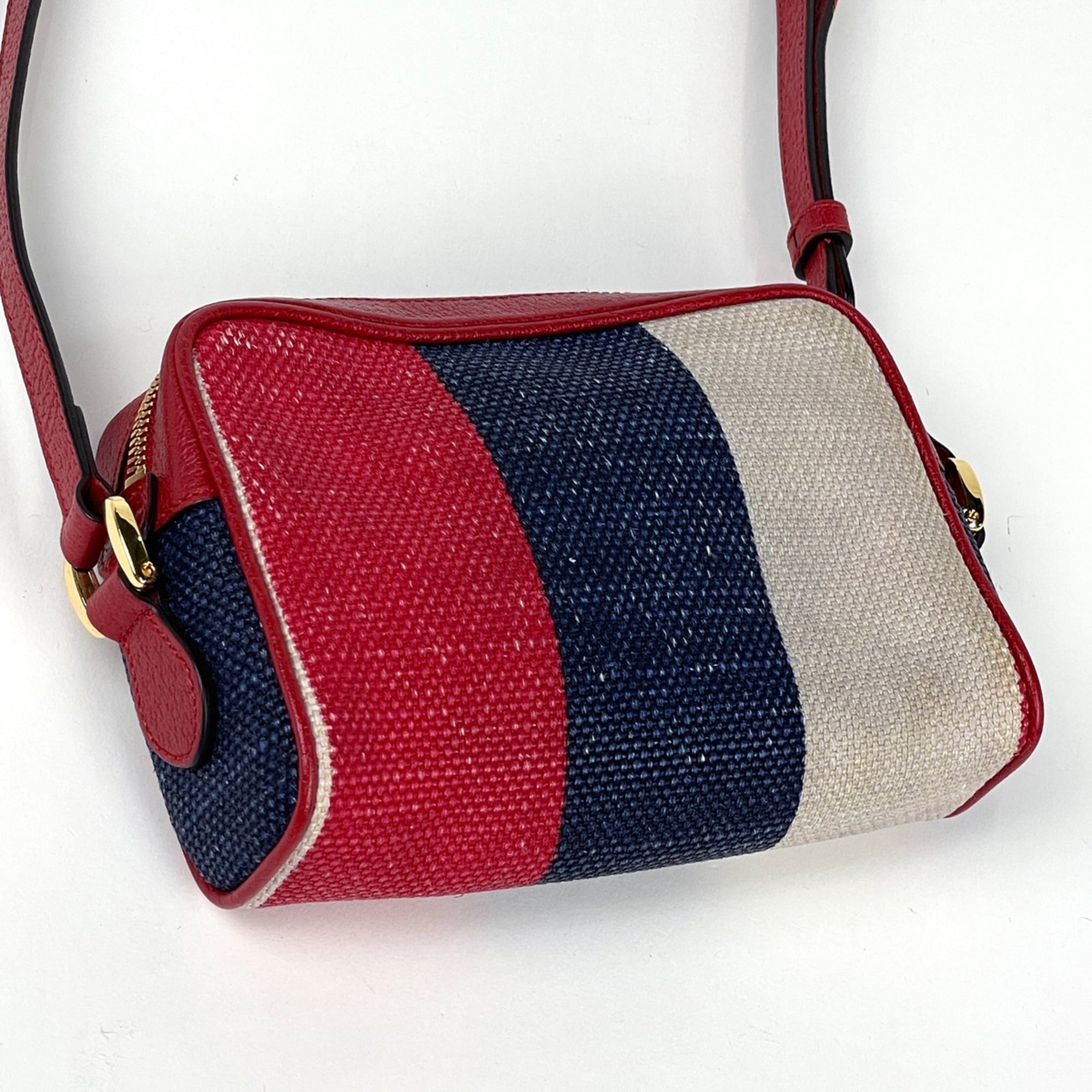 Gucci Blue Red Color White Canvas Shoulder Bag (Pre-Owned)